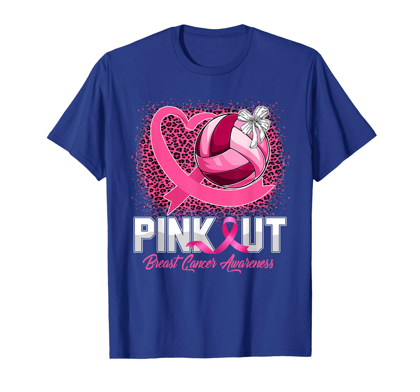 Pink Out Breast Cancer Awareness Volleyball Leopard Bleached T-Shirt