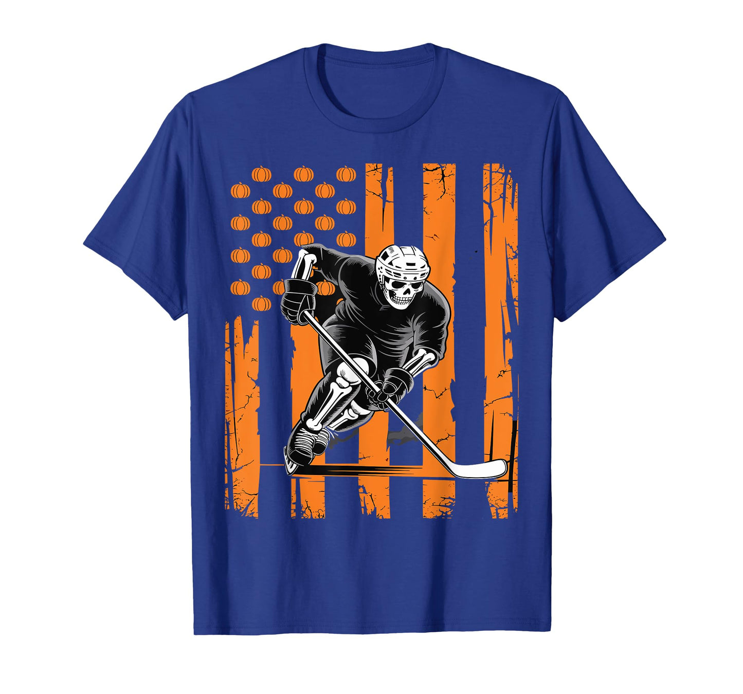 Skeleton Hockey Player Halloween American Flag T-Shirt