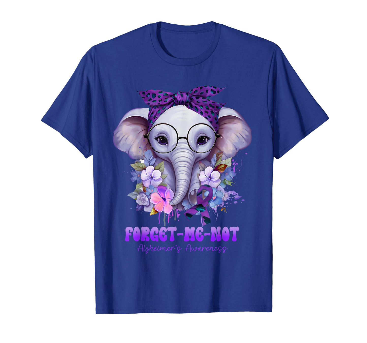 Forget Me Not Alzheimer's Awareness Elephant Flower T-Shirt