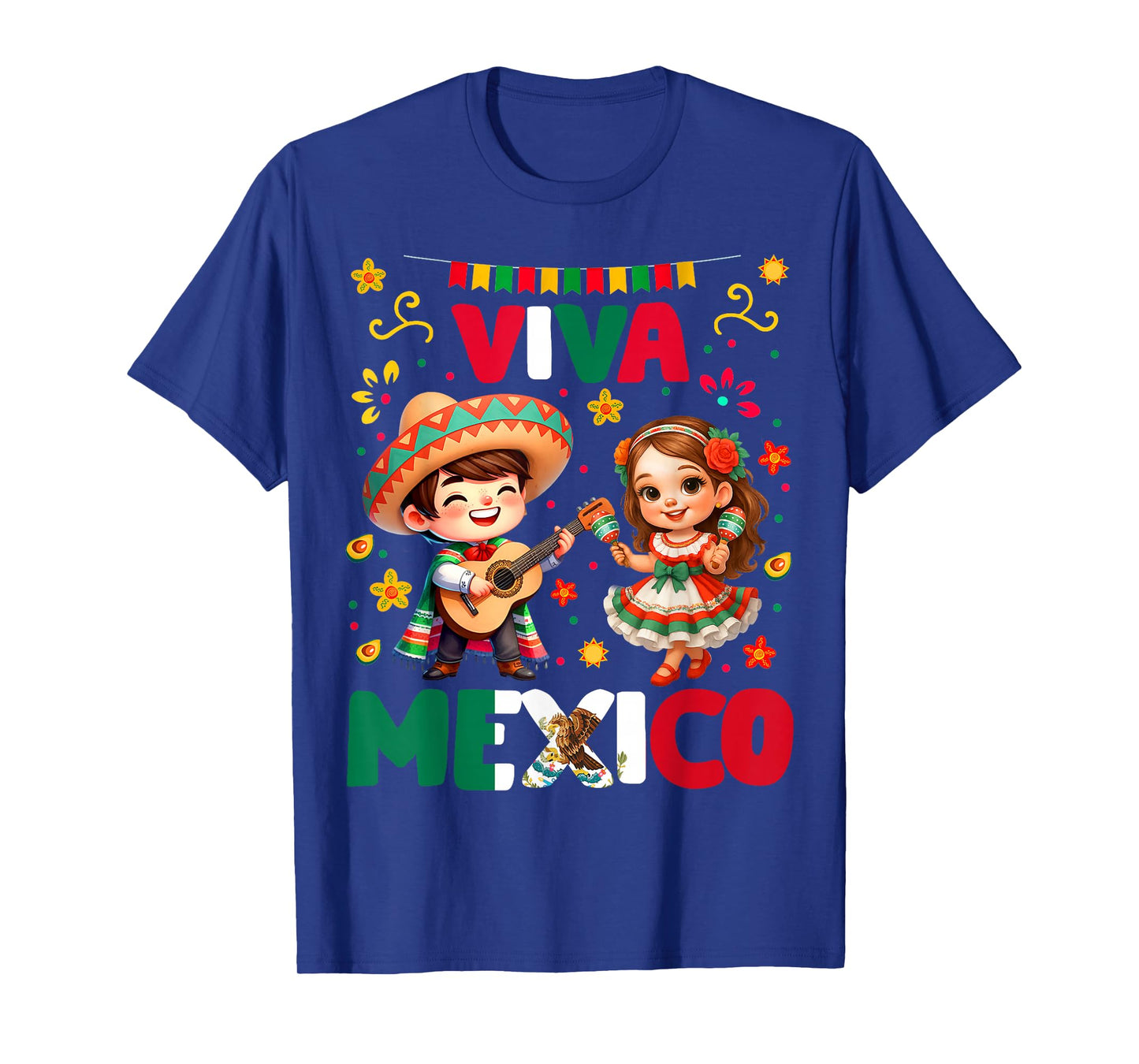Viva Mexico Flag Guitar Mexican Independence Kid Boy Girl T-Shirt
