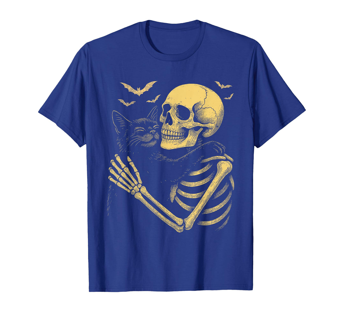Skeleton Hugging Cat Gothic Halloween Cat Lover T-Shirt