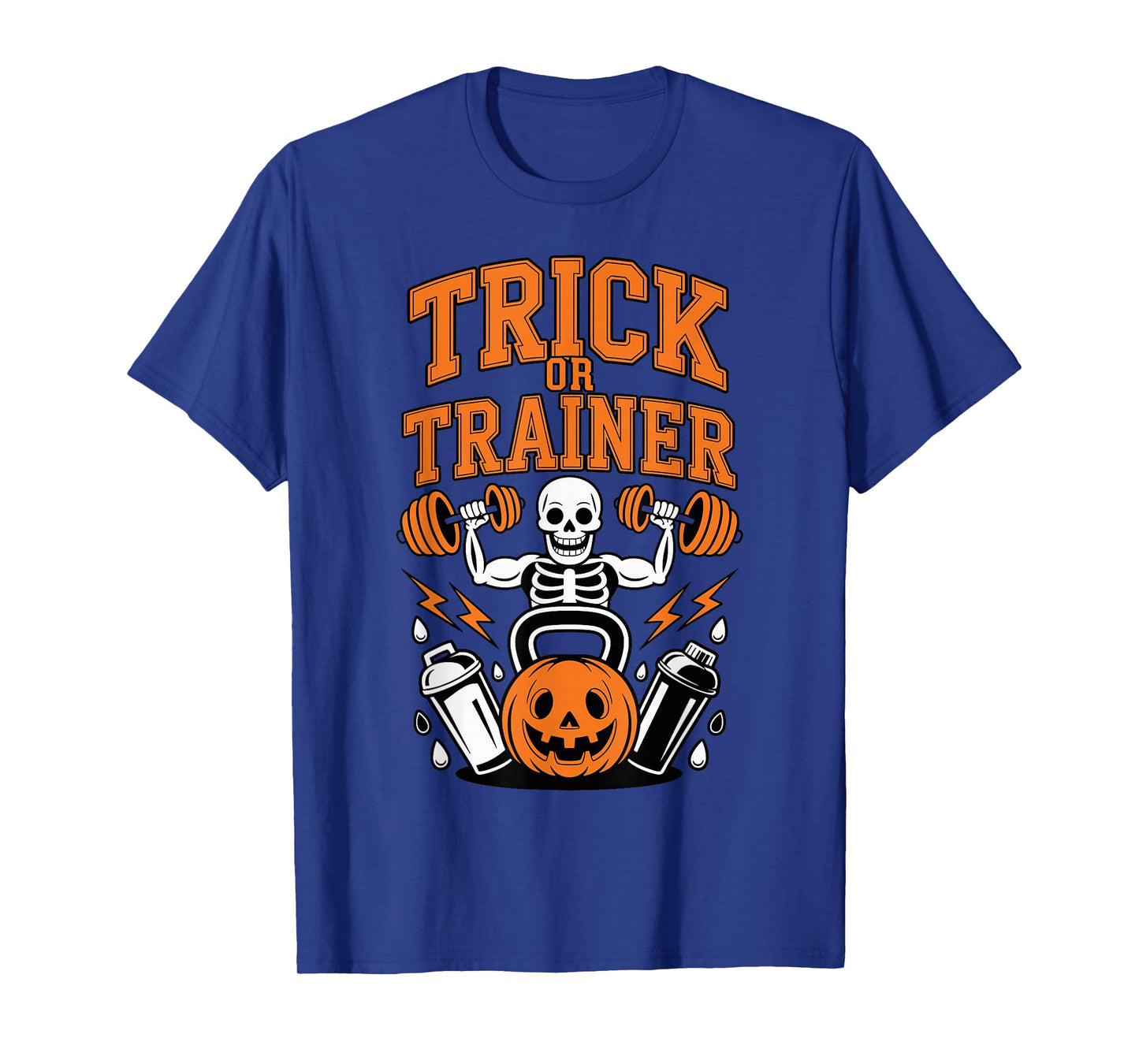 Trick or Trainer Dumbbell Skeleton Gym Quote T-Shirt