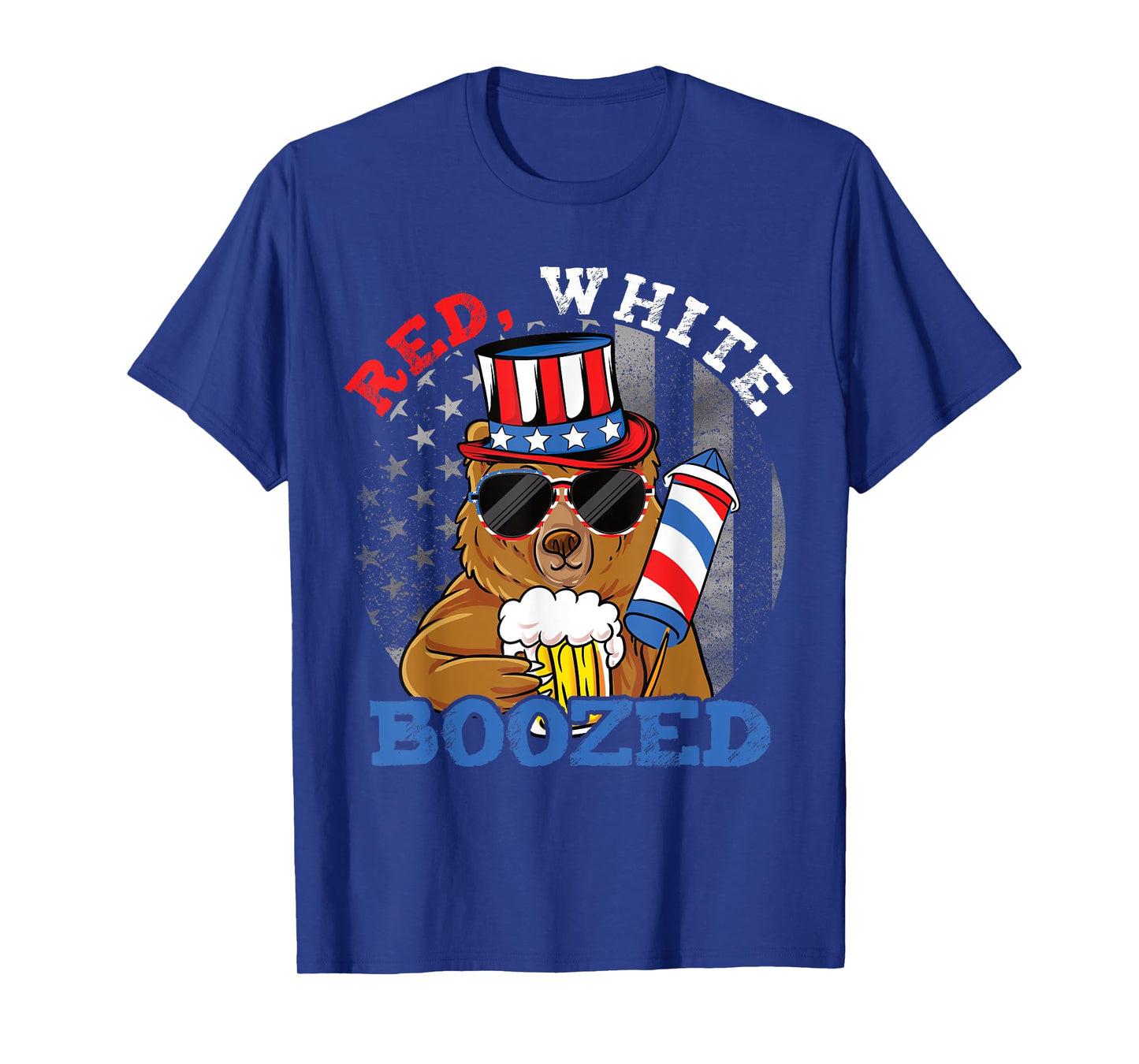 Red White Boozed Funny Bear Booze US 4th of July T-Shirt