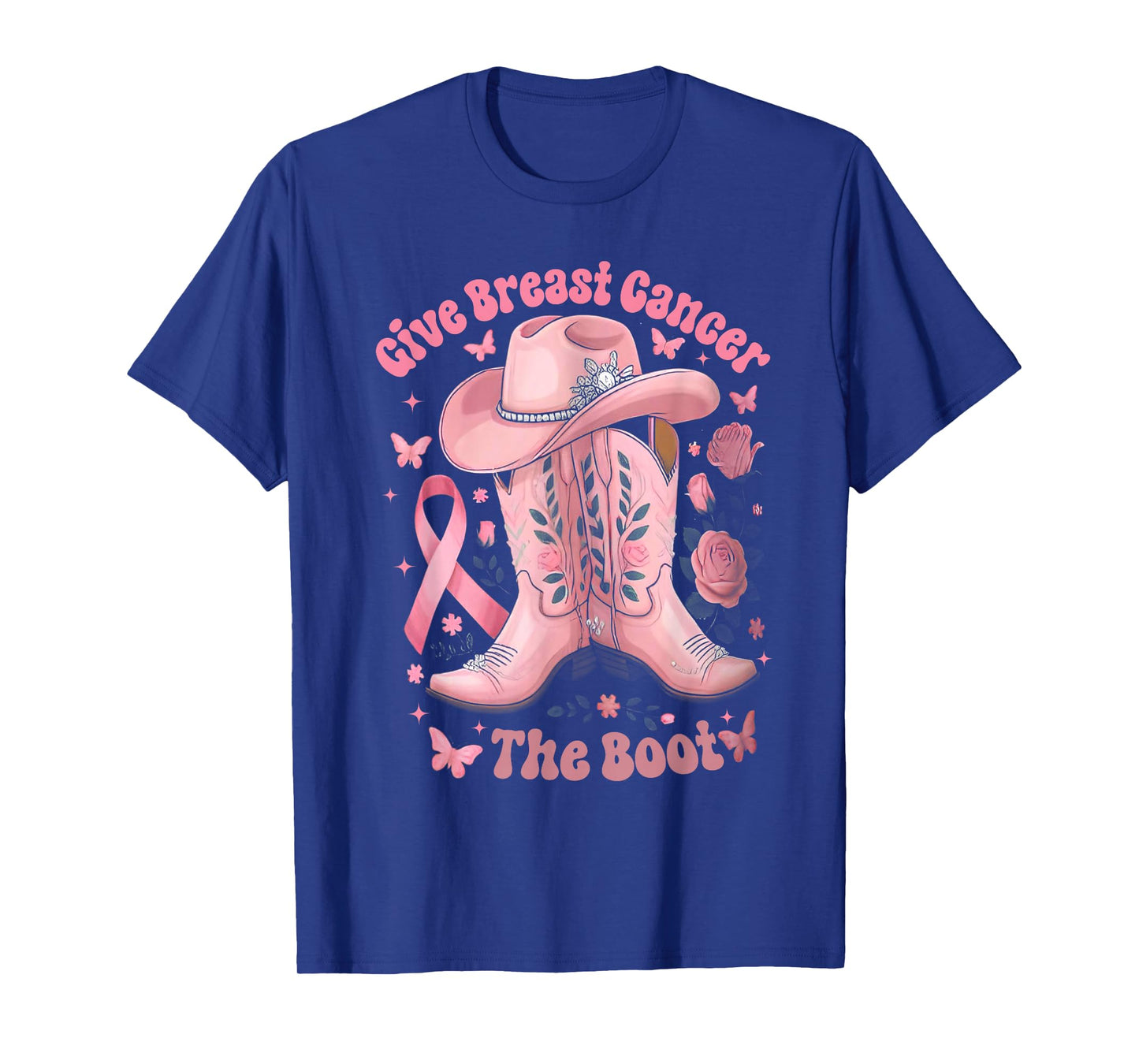 Give Breast Cancer The Boot Pink Ribbon Western Cowboy Boots T-Shirt
