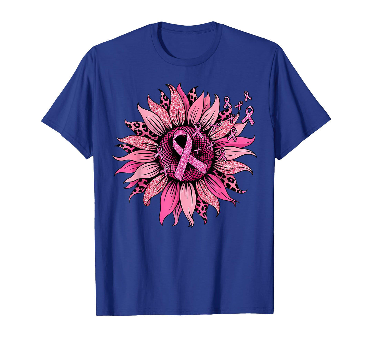 Sunflower Pink Ribbon Breast Cancer Awareness Women Warrior T-Shirt