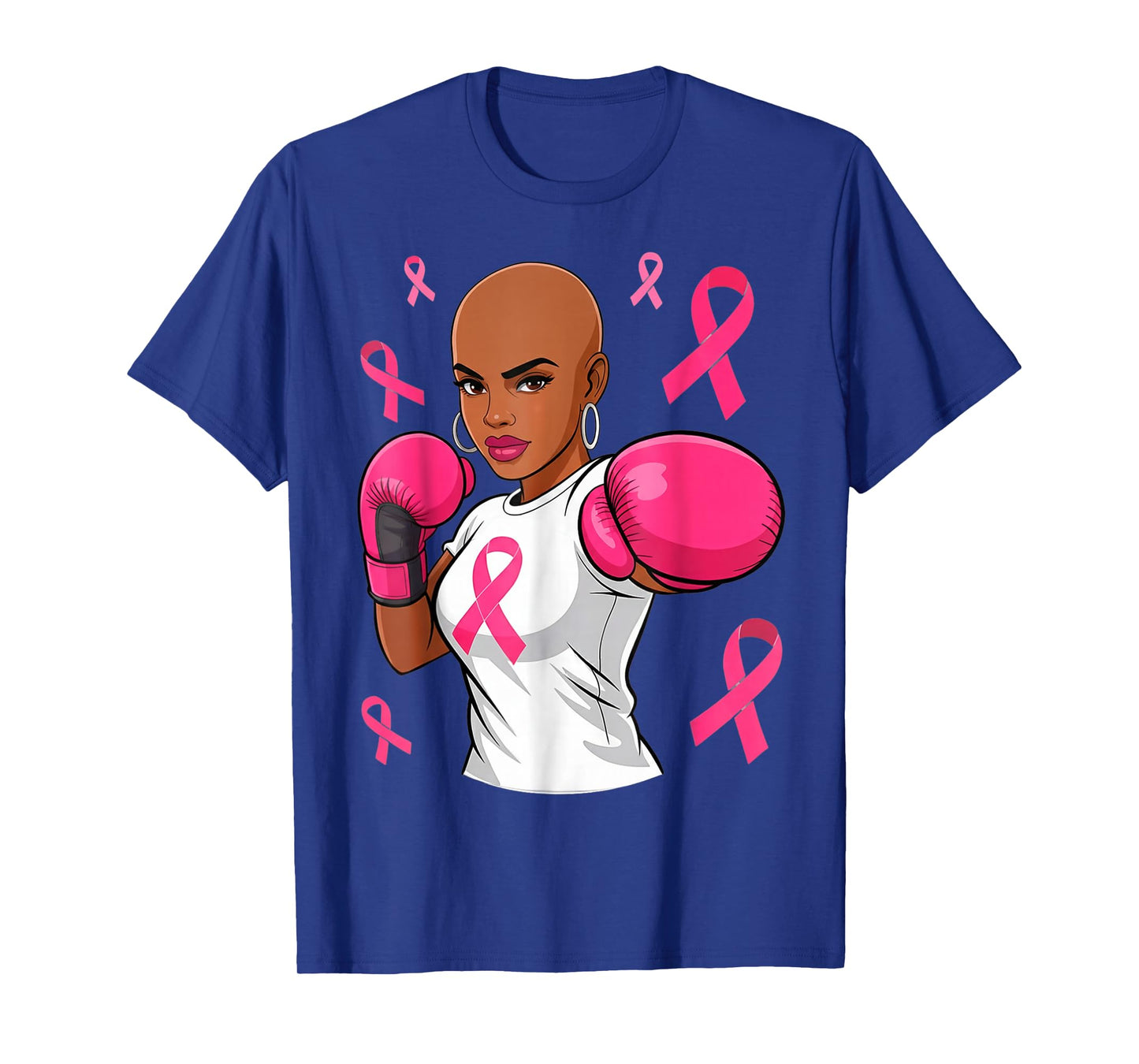 Women Black African American Breast Cancer Afro Pink Ribbon T-Shirt