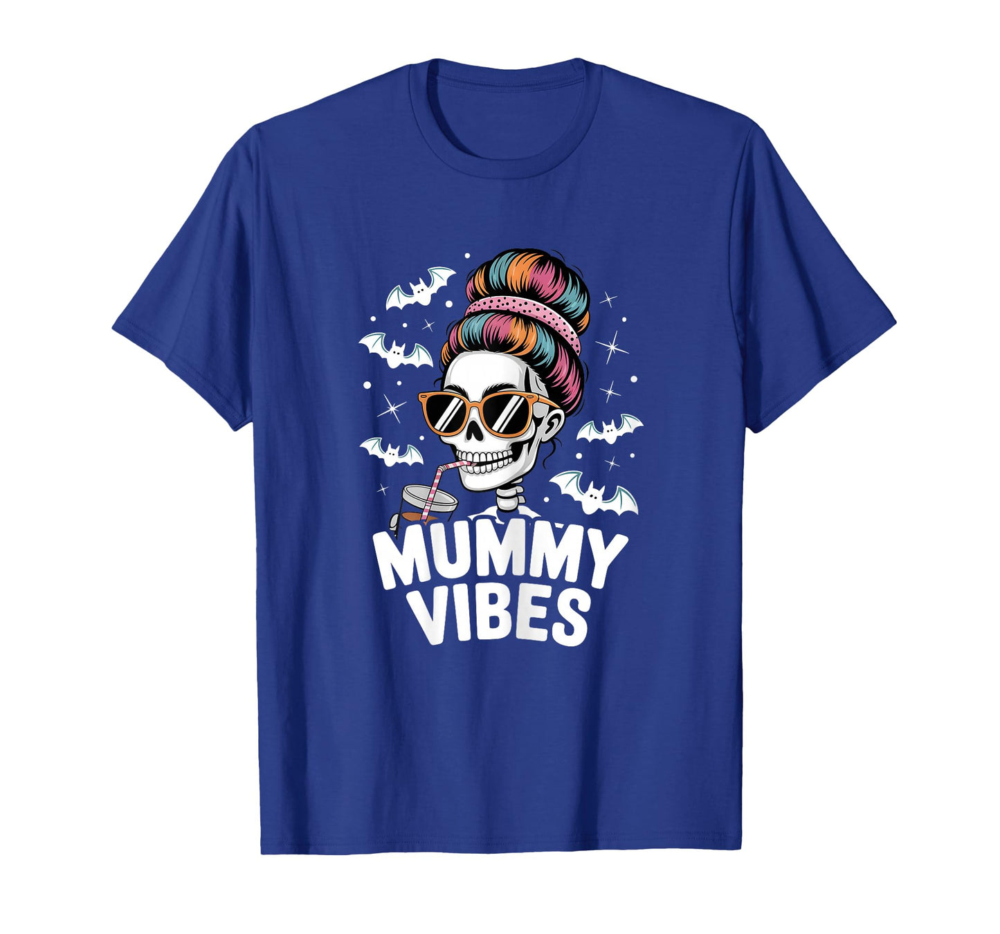 Mummy Vibes Skeleton Coffee Mom Spooky Season Halloween T-Shirt