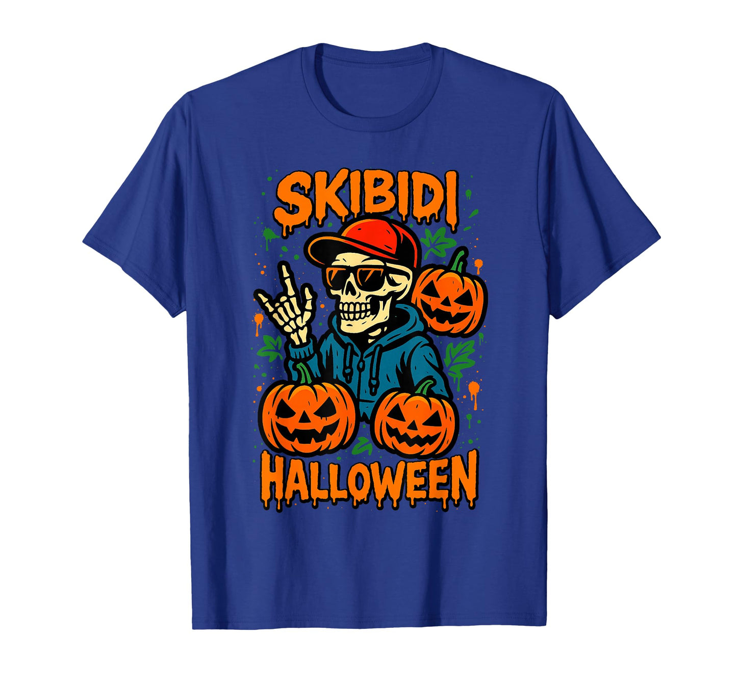 Skibidi Skeleton Halloween Teen Kid Slang Pumpkins Fall Rizz T-Shirt