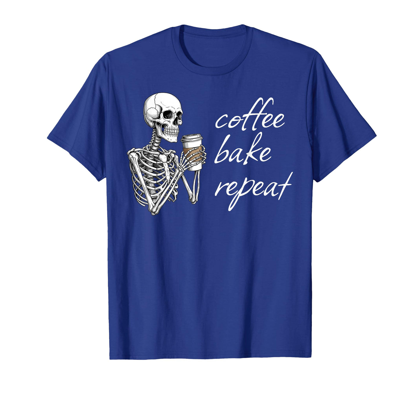 Coffee Bake Repeat Skeleton Baker Spooky Halloween Bakery T-Shirt