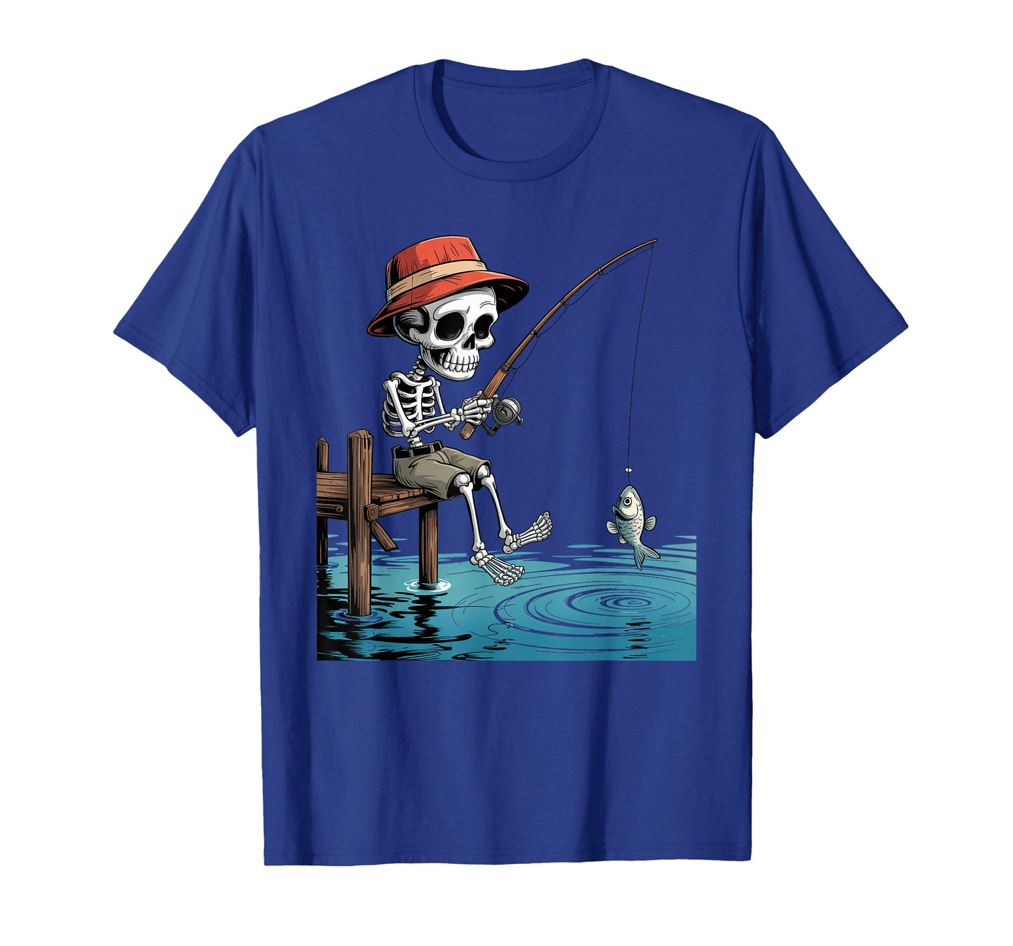 Halloween Creepy Skeleton Fishing Spooky Season Mens Womens T-Shirt