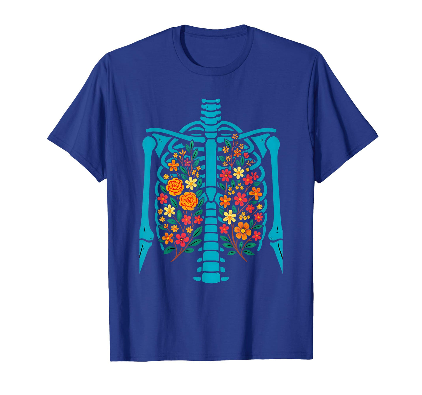 Floral Ribcage Anatomy Skeleton Flower Art Design, Halloween T-Shirt