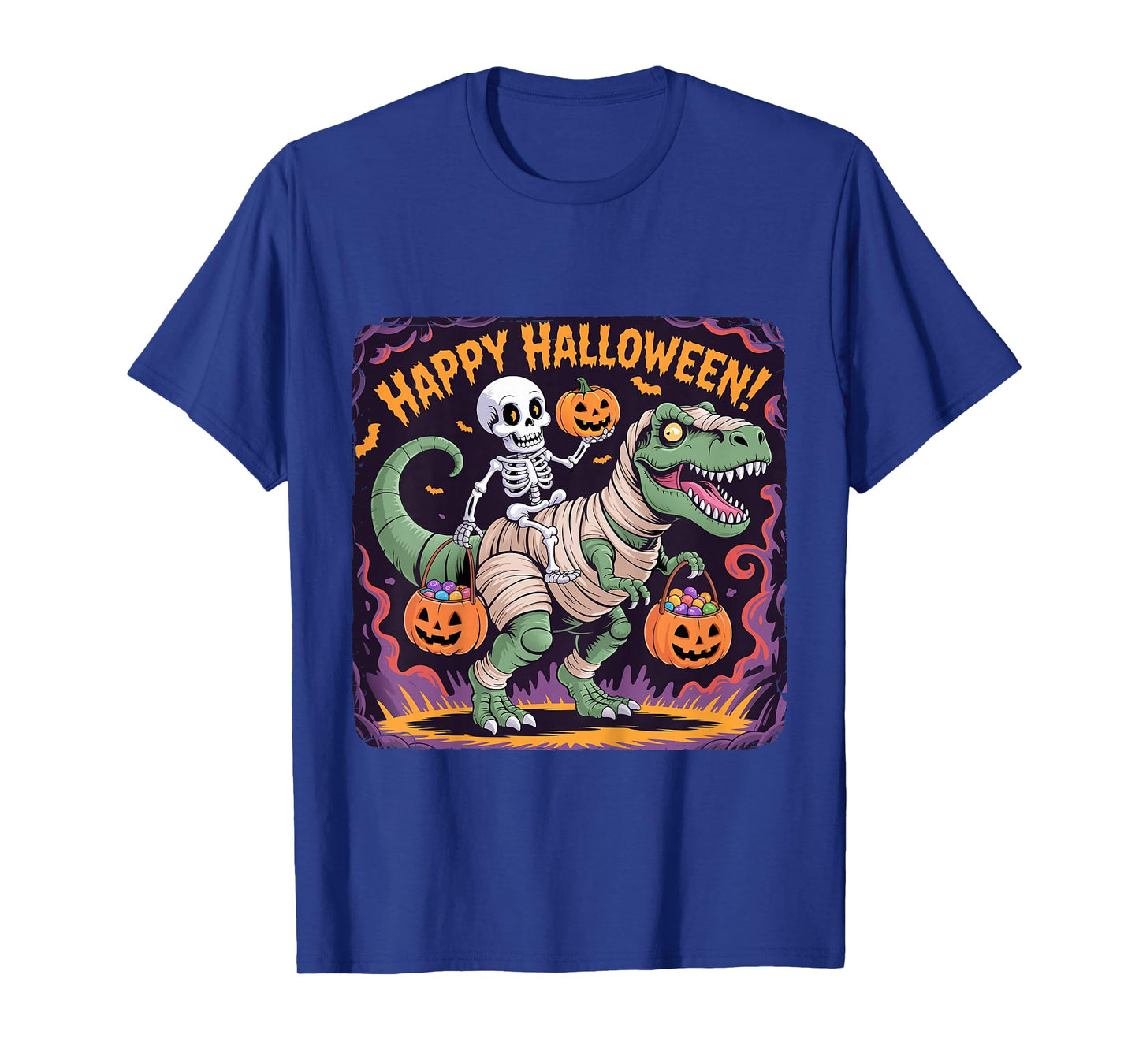 Skeleton Riding Mummy T-Rex Dinosaur Costume Halloween T-Shirt