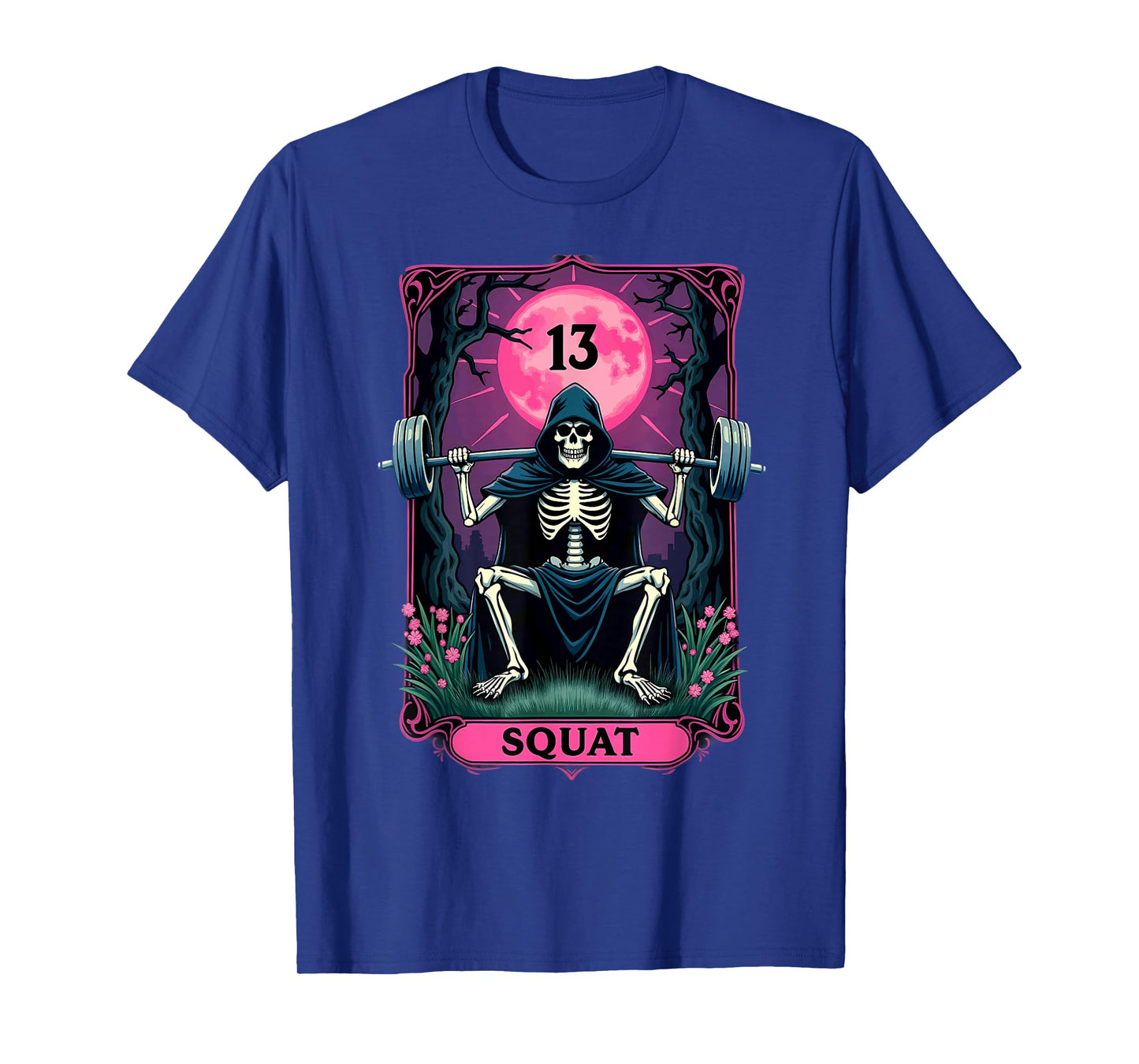 Gothic Tarot Card Skeleton Squat Weightlifting T-Shirt