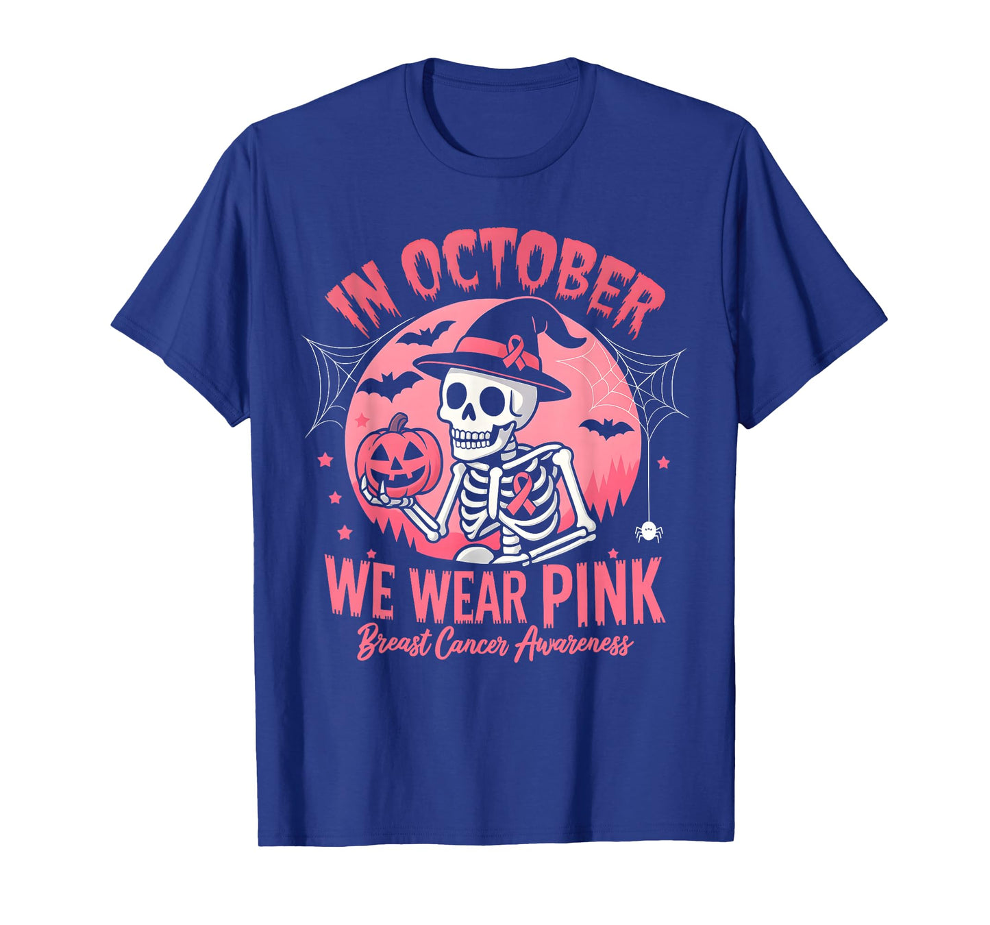 in October We Wear Pink Breast Cancer Women Girls Halloween T-Shirt