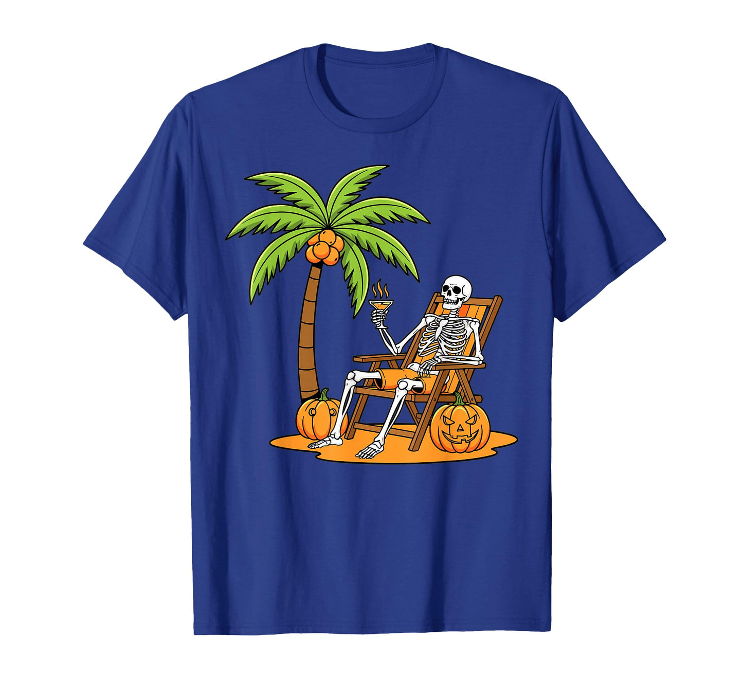 Halloween Skeleton Beach Vacation Palm Tree Pumpkin T-Shirt