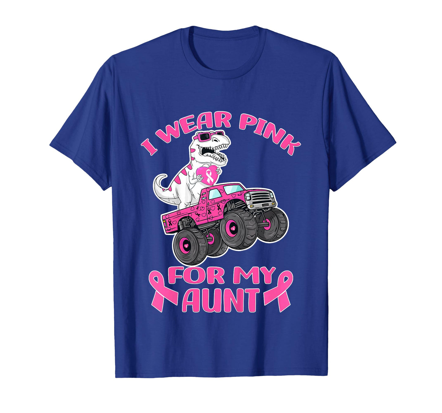 Kids Truck T-Rex Breast Cancer I Wear Pink For My Aunt T-Shirt