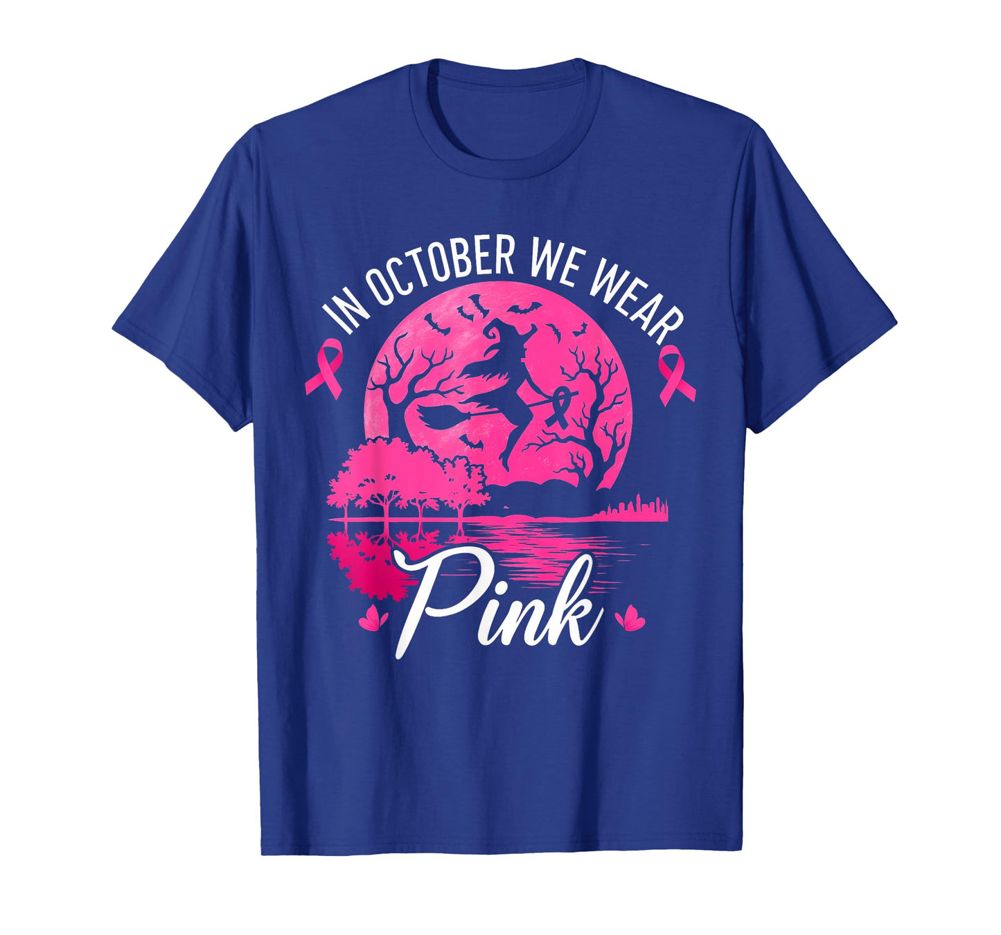 Breast Cancer Women Halloween in October We Wear Pink Witch T-Shirt