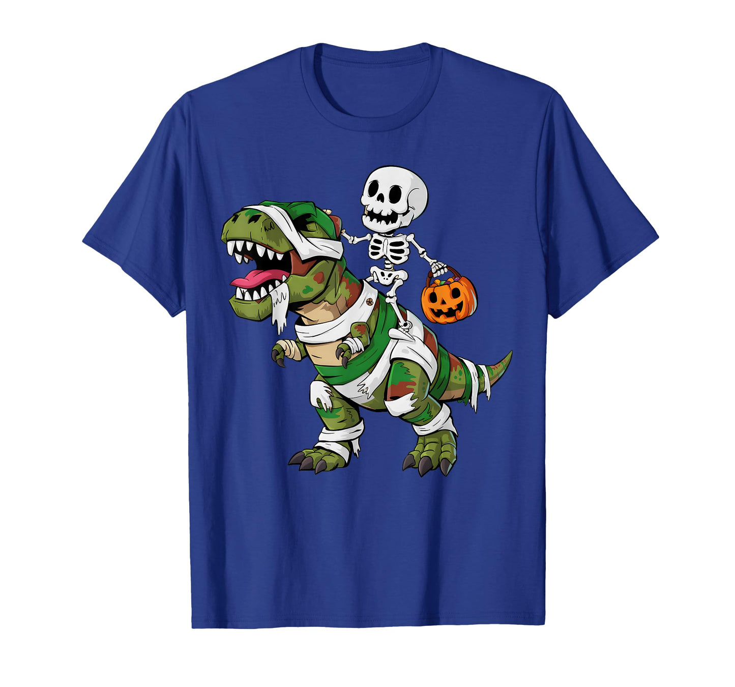 Skeleton Dinosaur T rex Boys Kids Funny Halloween Pumpkin T-Shirt