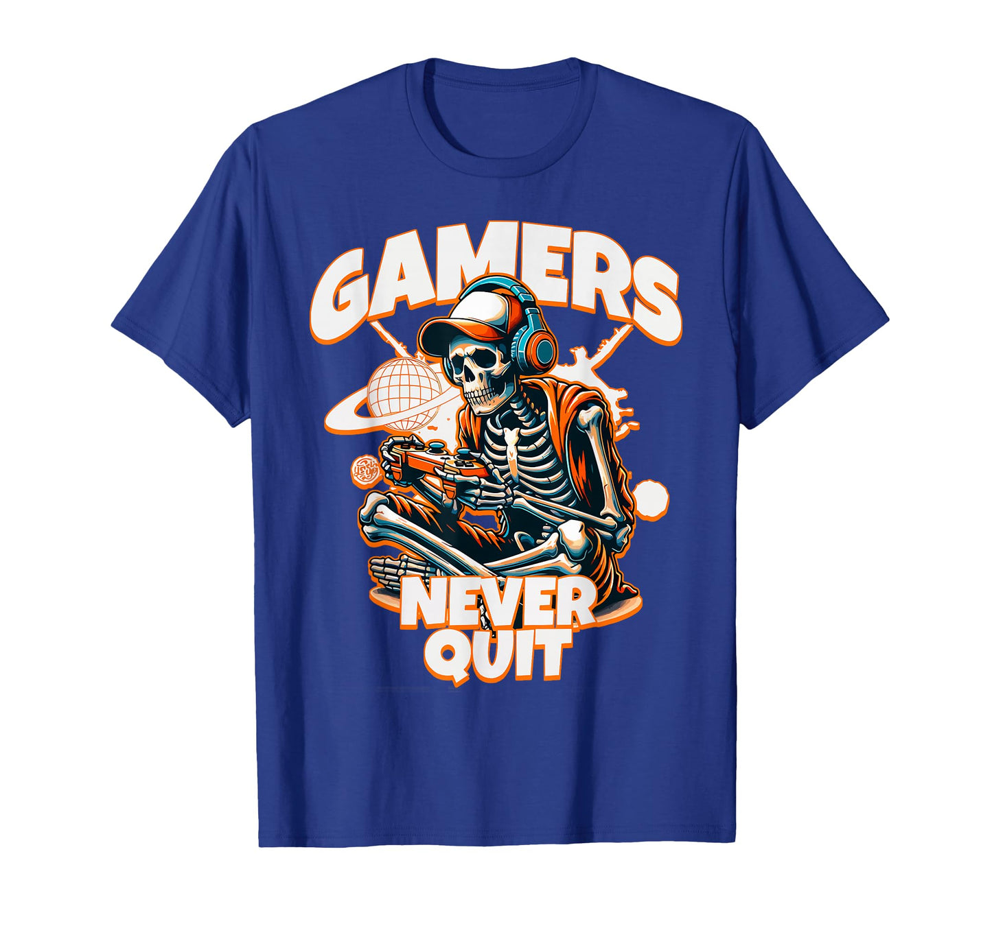 Gamers Never Quit Funny Halloween Skeleton Gaming Quote Boys T-Shirt