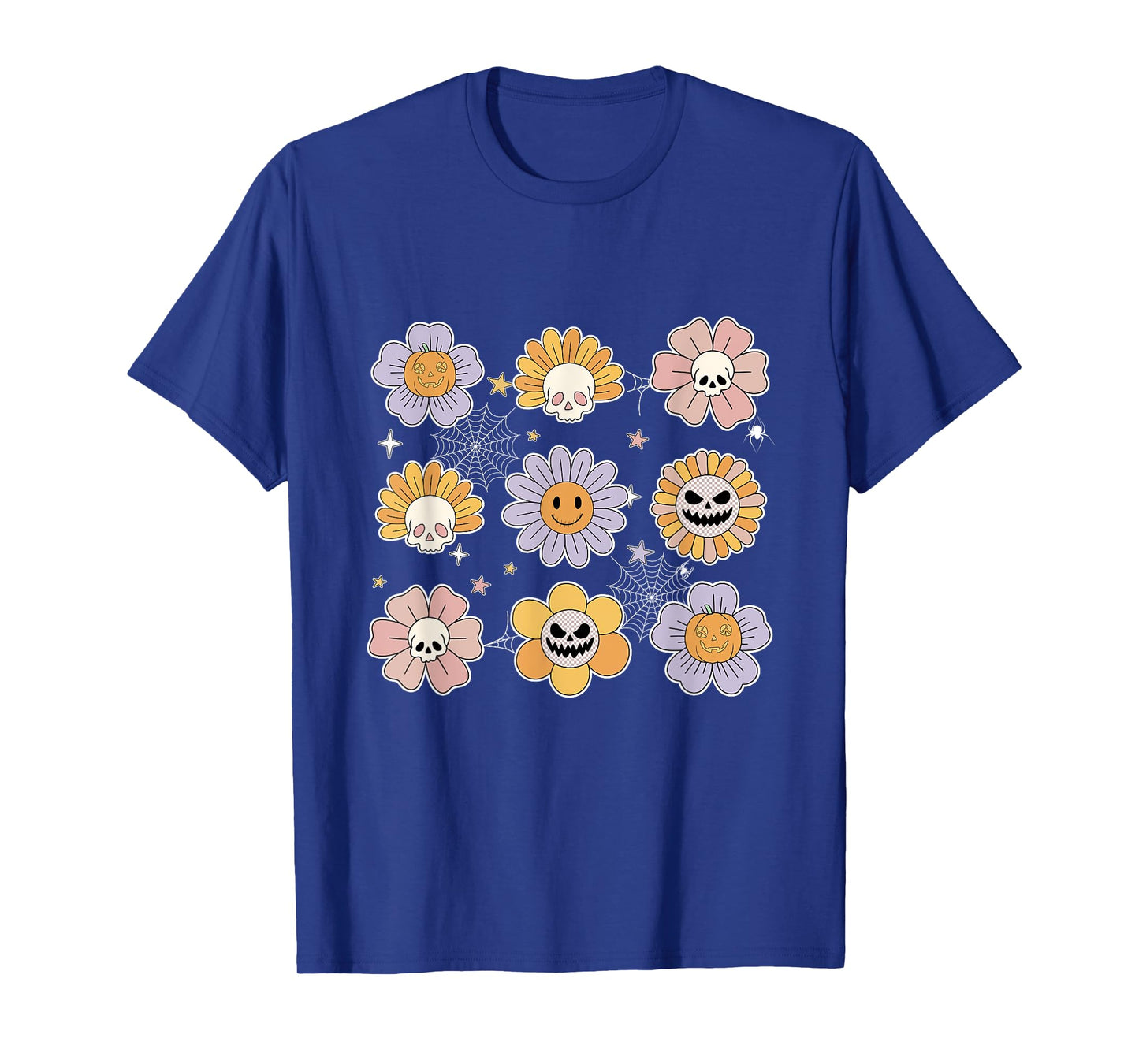 Retro Halloween Daisy Flowers Skull Pumpkin Costume Outfits T-Shirt
