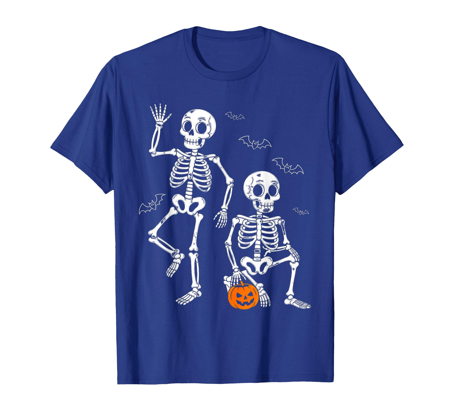 Halloween Skeletons with Pumpkin and Bats Design Fun Wear T-Shirt