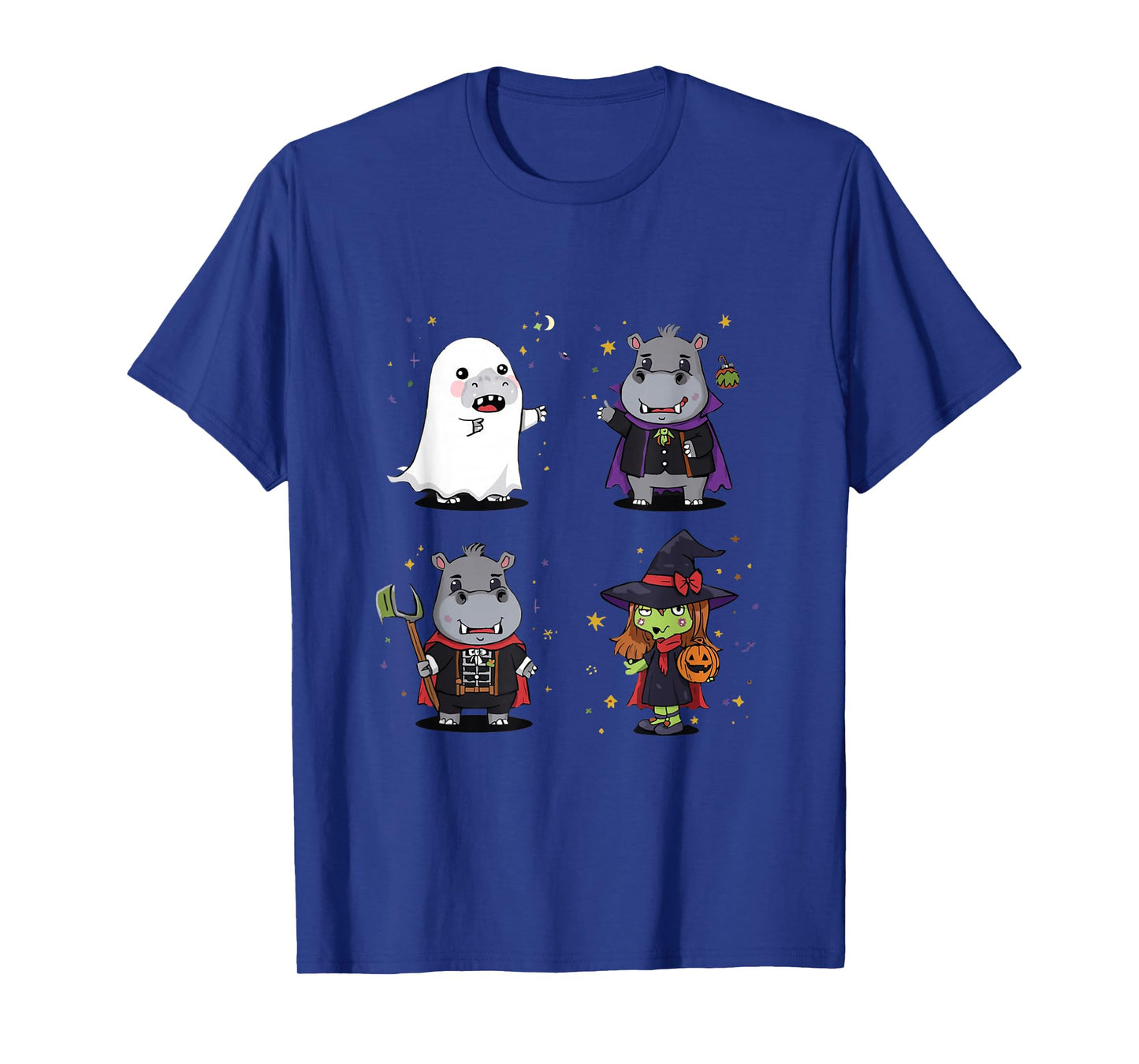 Cute Halloween Hippo Funny Ghost, Vampire, Skeleton & Witch T-Shirt