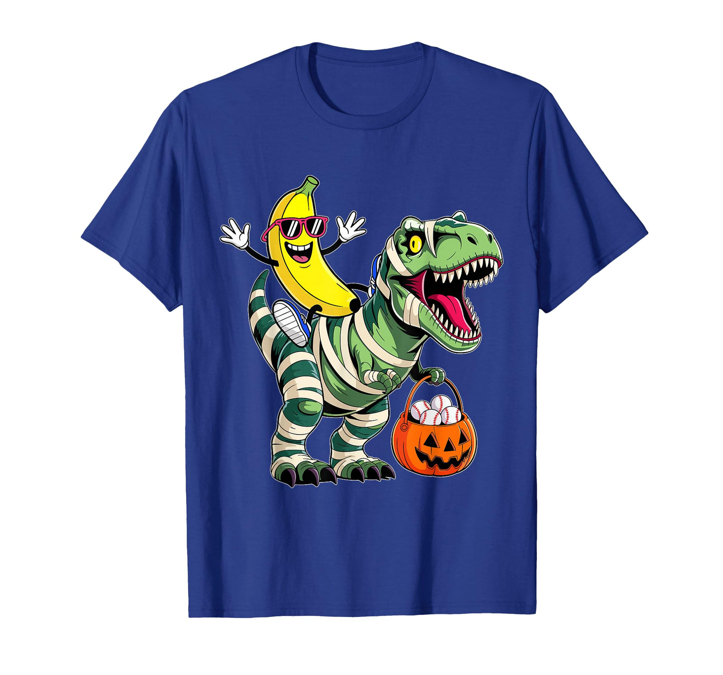 Banana Riding Mummy Dinosaur T rex Halloween Funny Pumpkin T-Shirt
