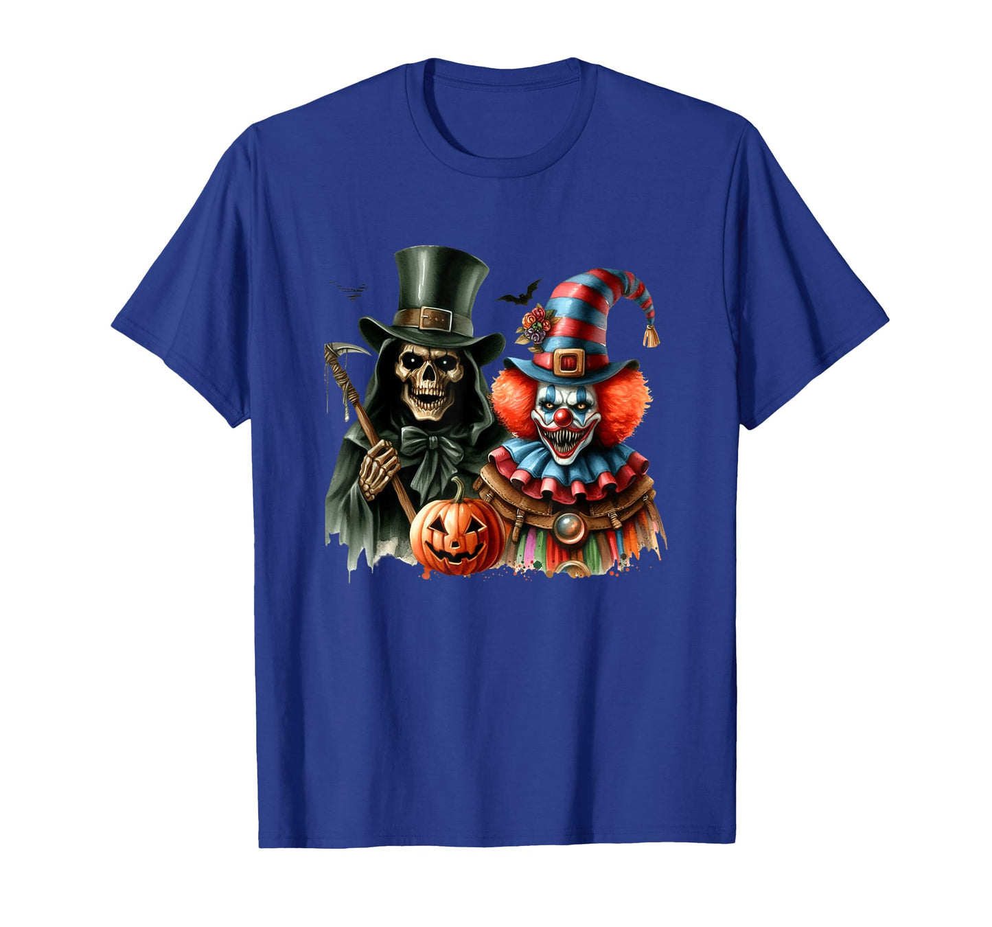 Spooky Halloween Skeleton and Clown Art T-Shirt