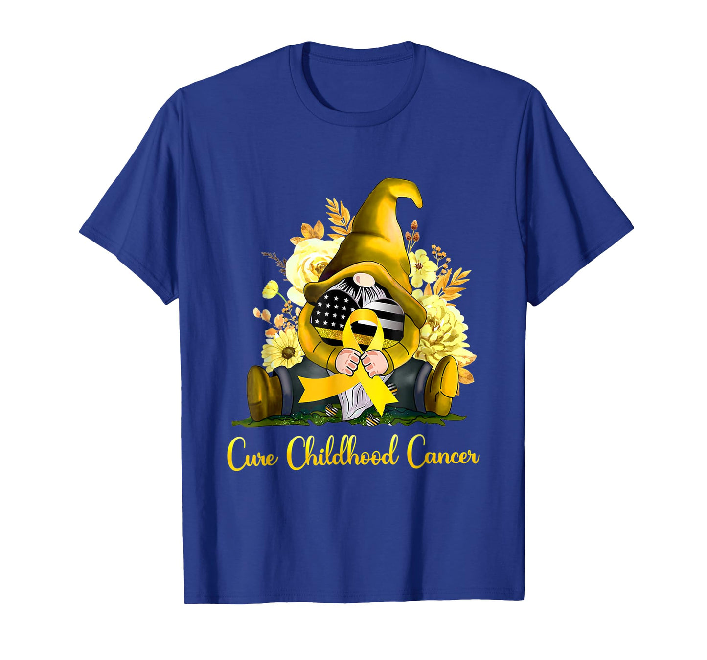 Cure Childhood Cancer Awareness Gold Ribbon Gnome Sunflower T-Shirt