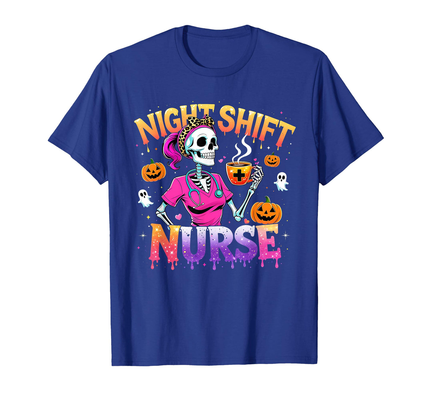 Night Shift Nurse Skeleton Coffee Halloween T-Shirt