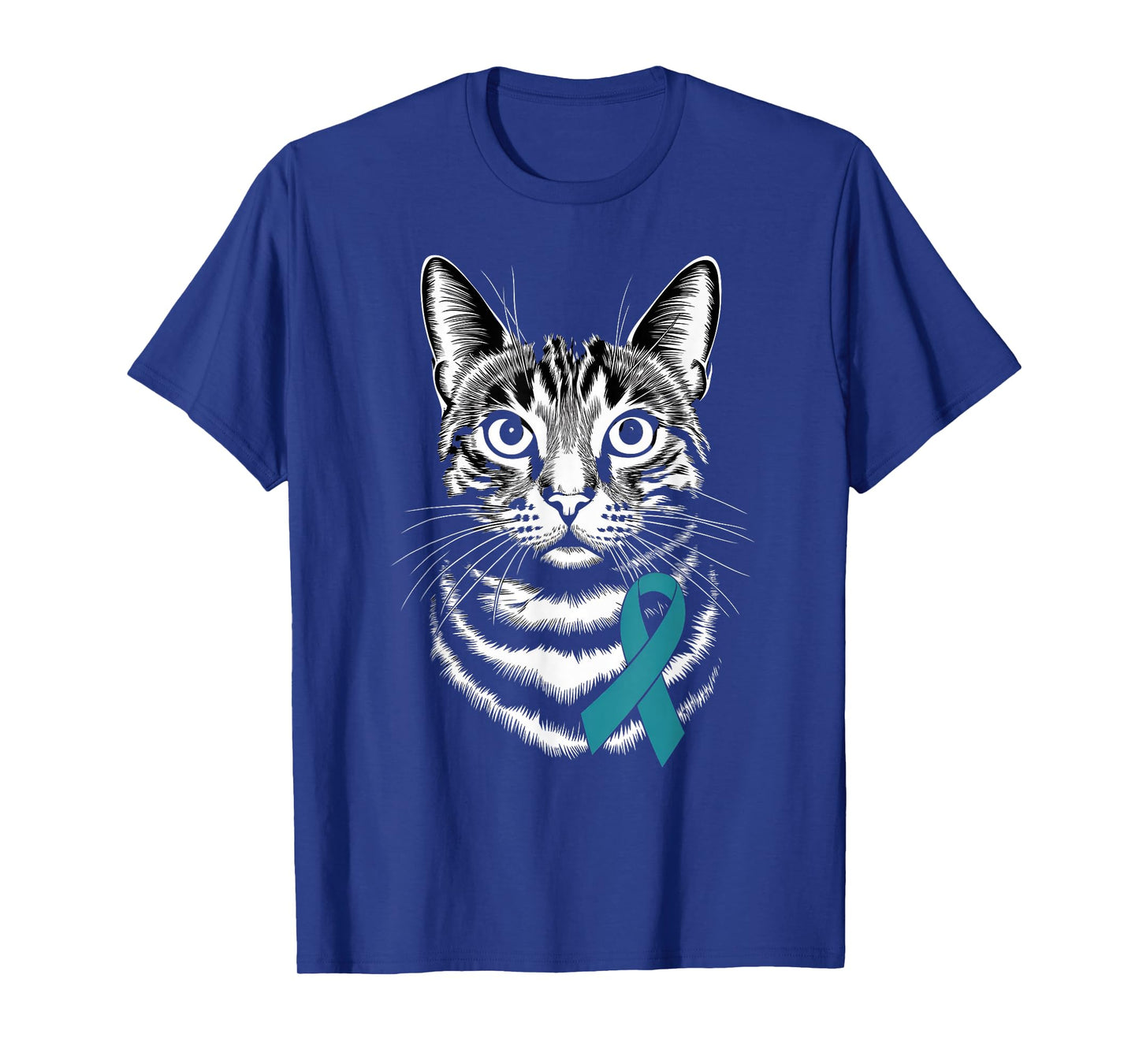 Teal Ribbon Support Cervical cancer Awareness Cat T-Shirt