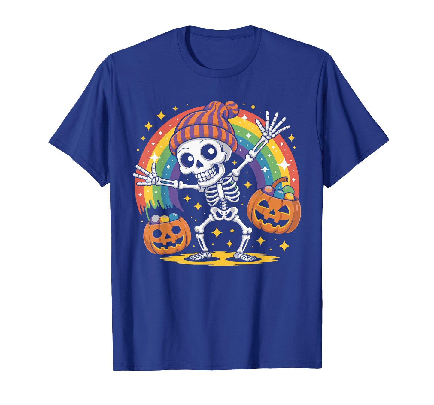 Halloween Rainbow Skeleton Pumpkin Trick or Treat Costume T-Shirt