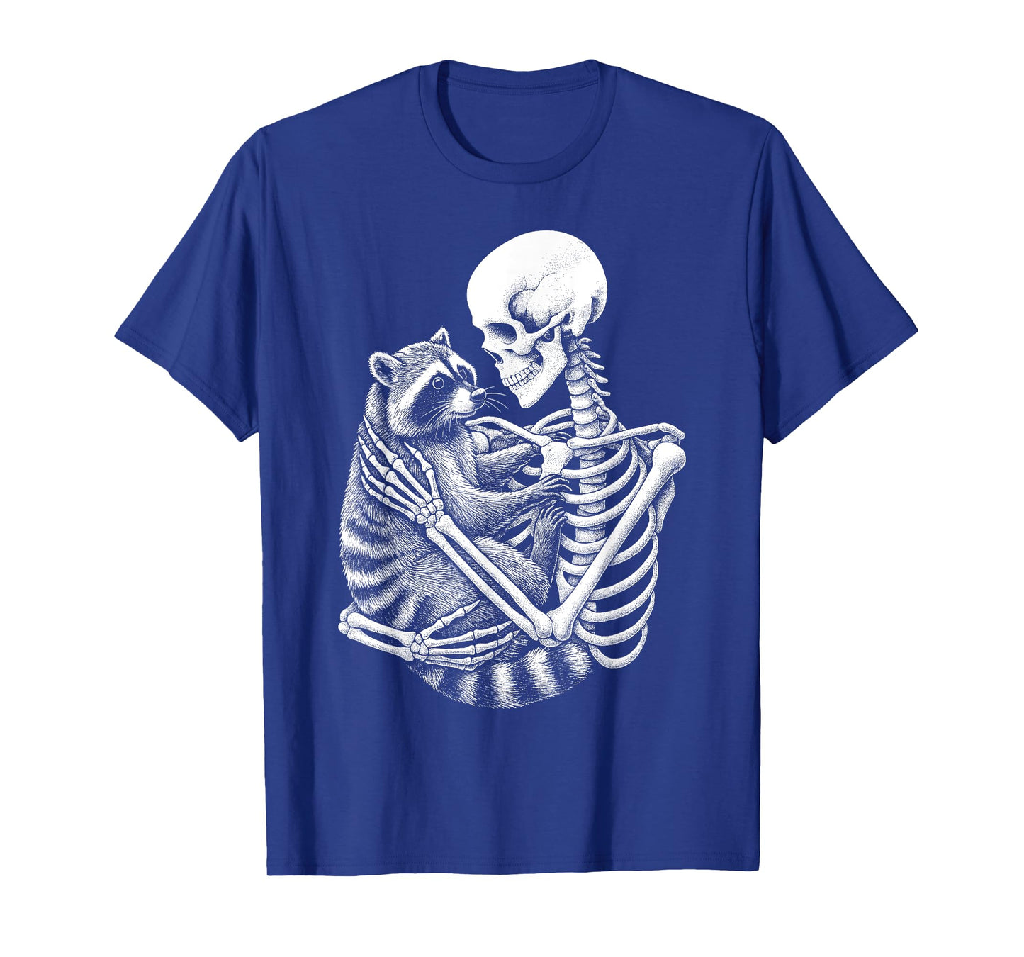 Skeleton Holding A Raccoon Funny Lazy Halloween Costume T-Shirt