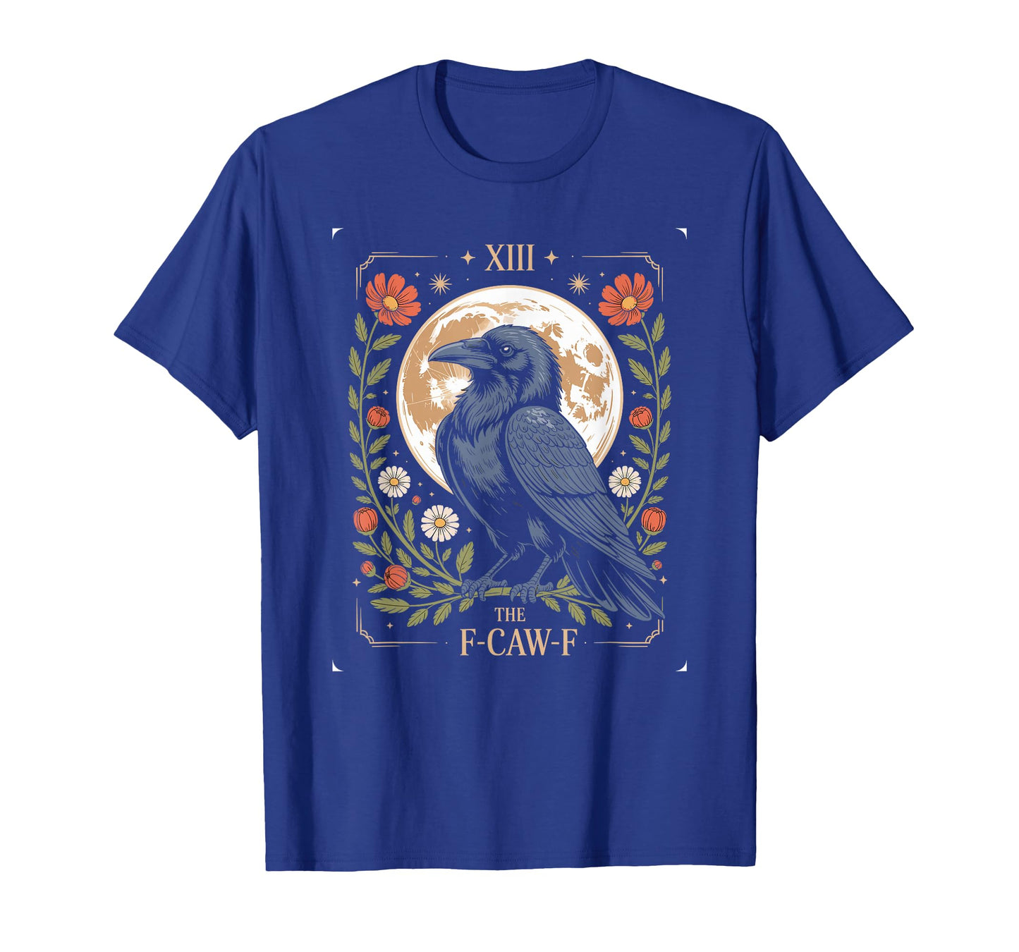 The F Caw F Gothic Crow Floral Full Moon Tarot Vintage T-Shirt