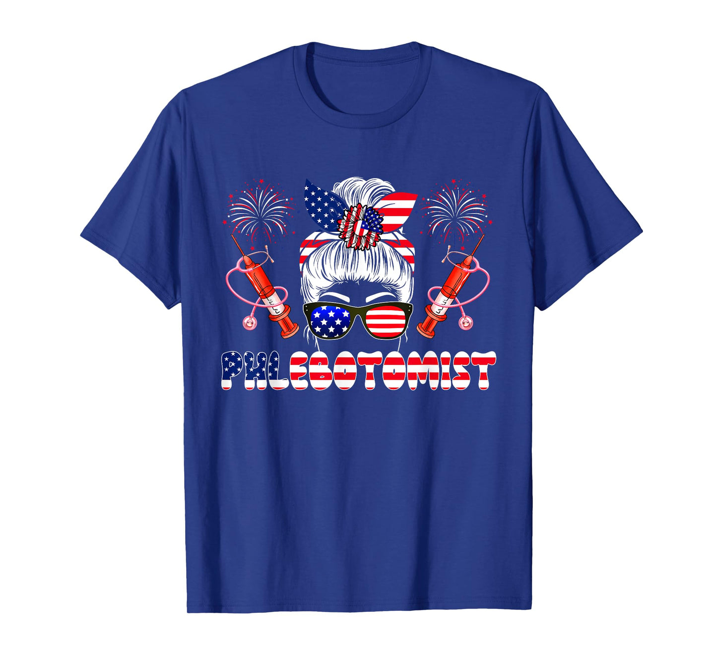 Phlebotomist 4th Of July Woman Bow Tie American Flag Lover T-Shirt