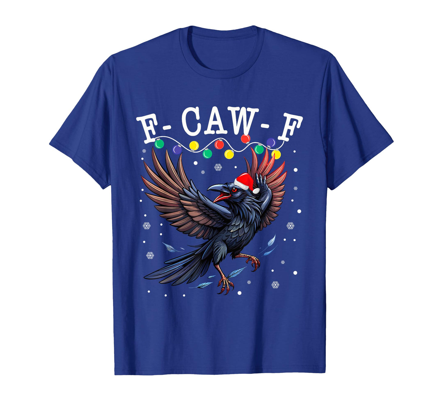 Black Crow F-Caw-F Funny Retro Christmas Lights Santa hat T-Shirt