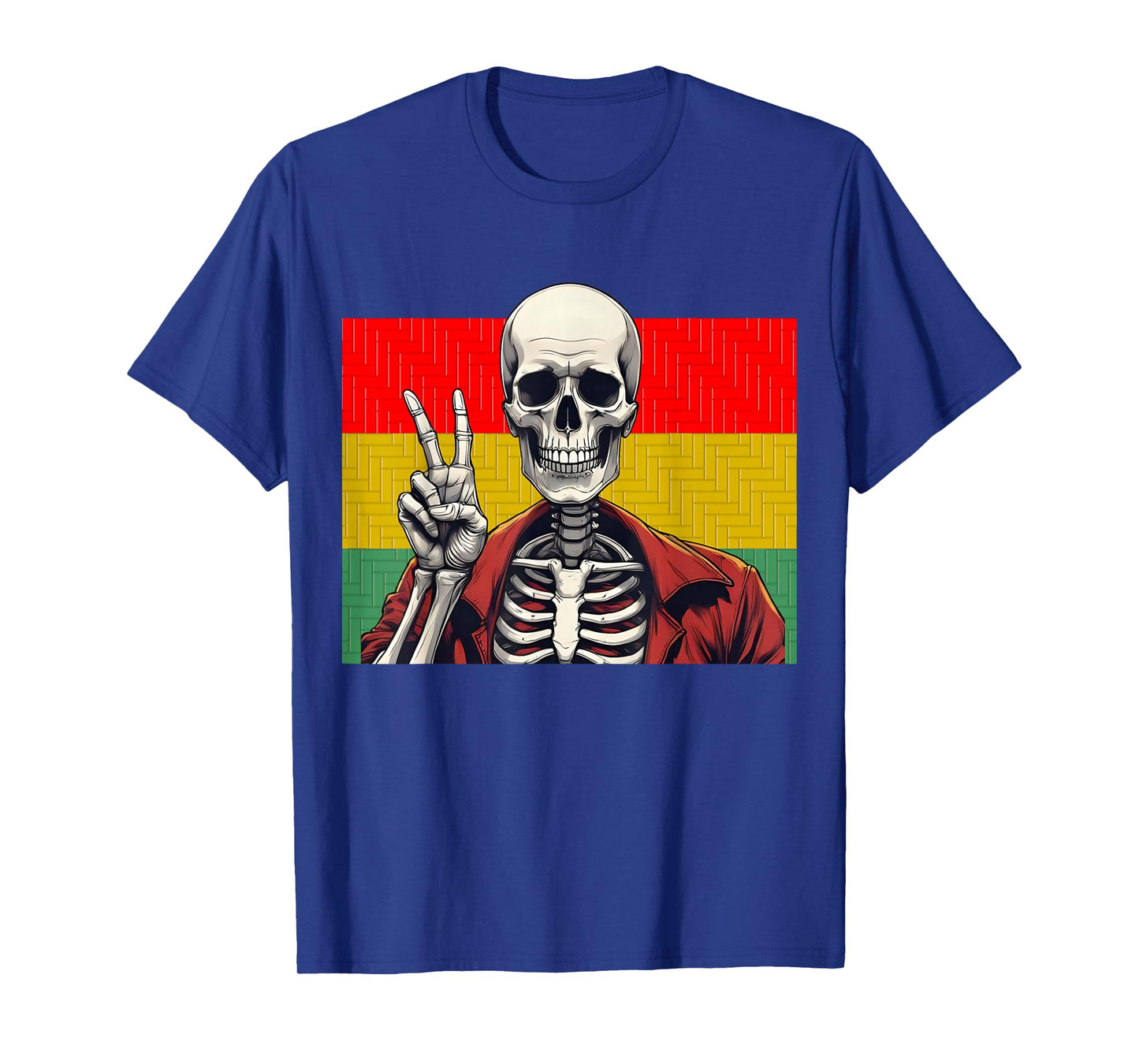 Skeleton Hand Peace Sign, Red Gold and Green Skeleton Peace T-Shirt