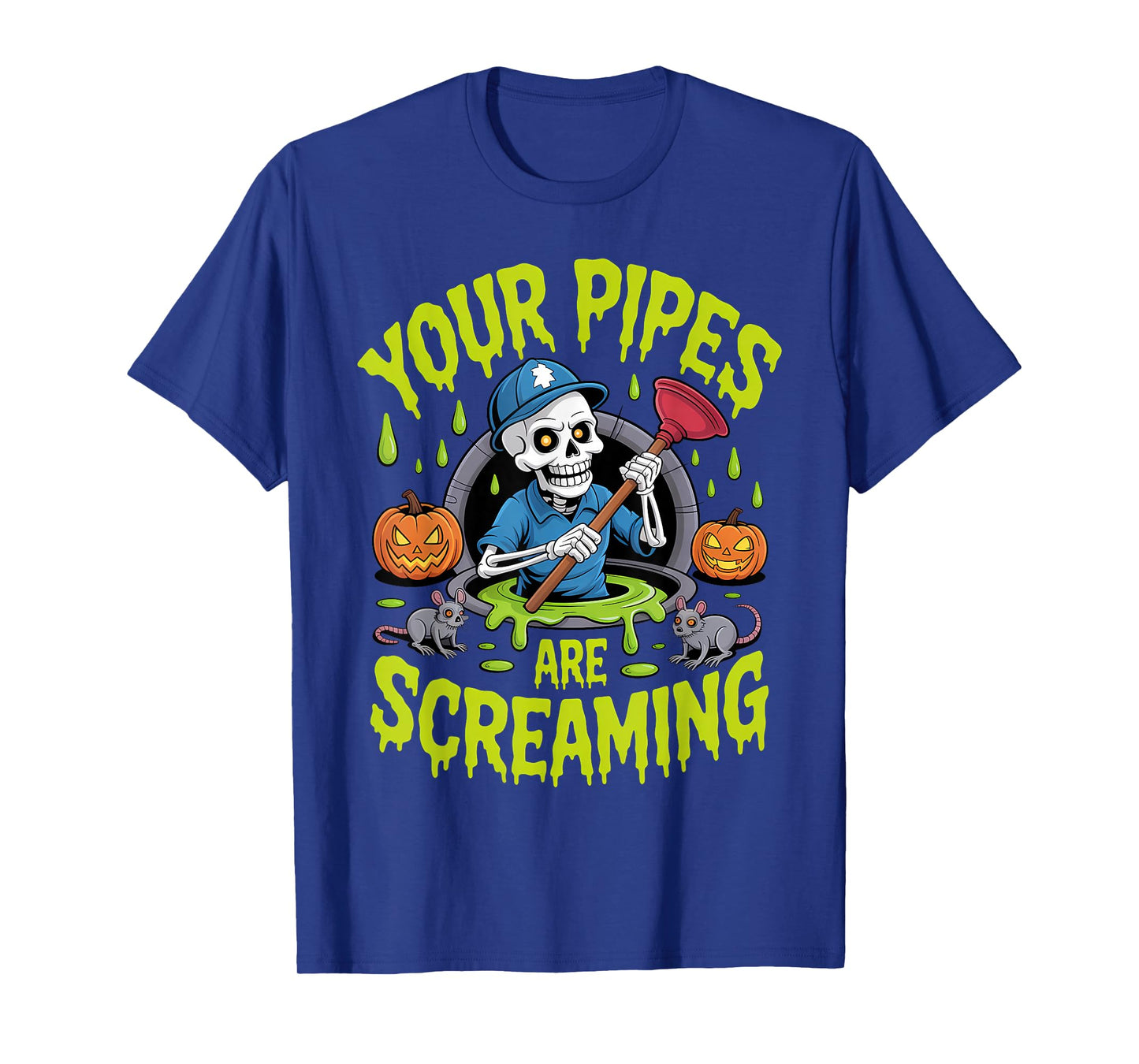 Skeleton Plumber Halloween Funny Spooky Pipes T-Shirt