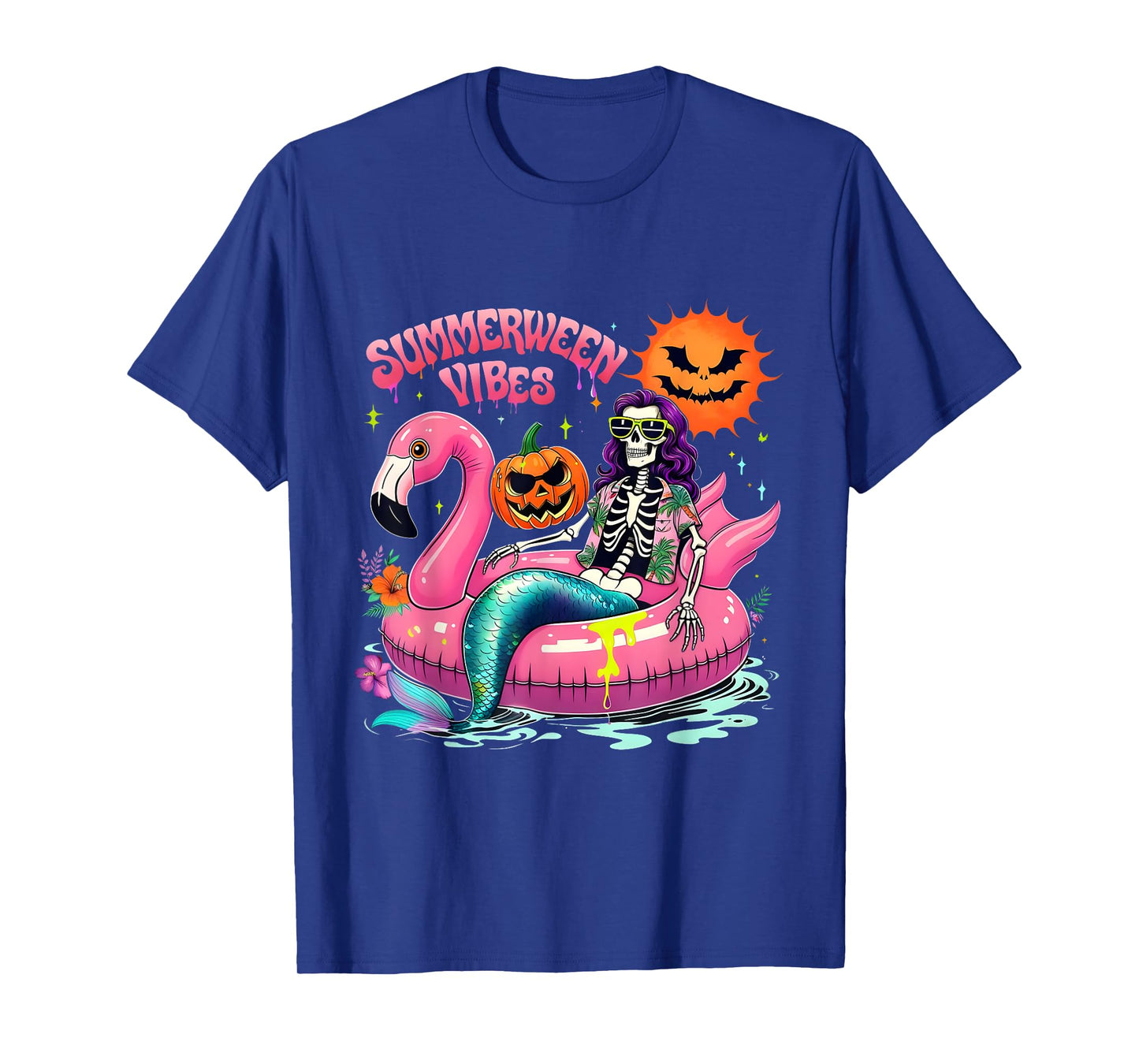 Spooky Summerween Skeleton Pool Float Design T-Shirt