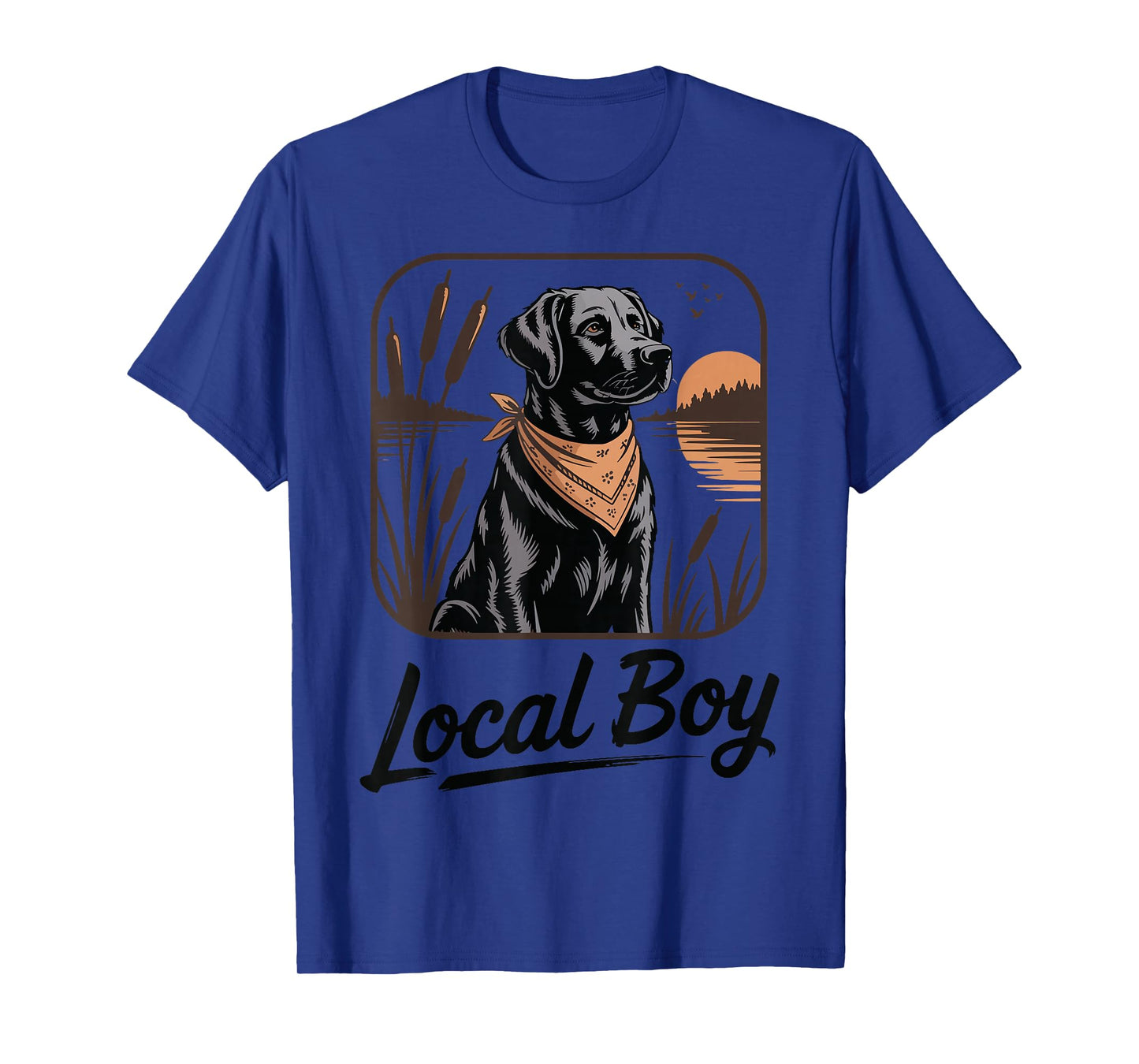Local Boy Black Labrador Sunset Marsh Scene Retro Vintage T-Shirt