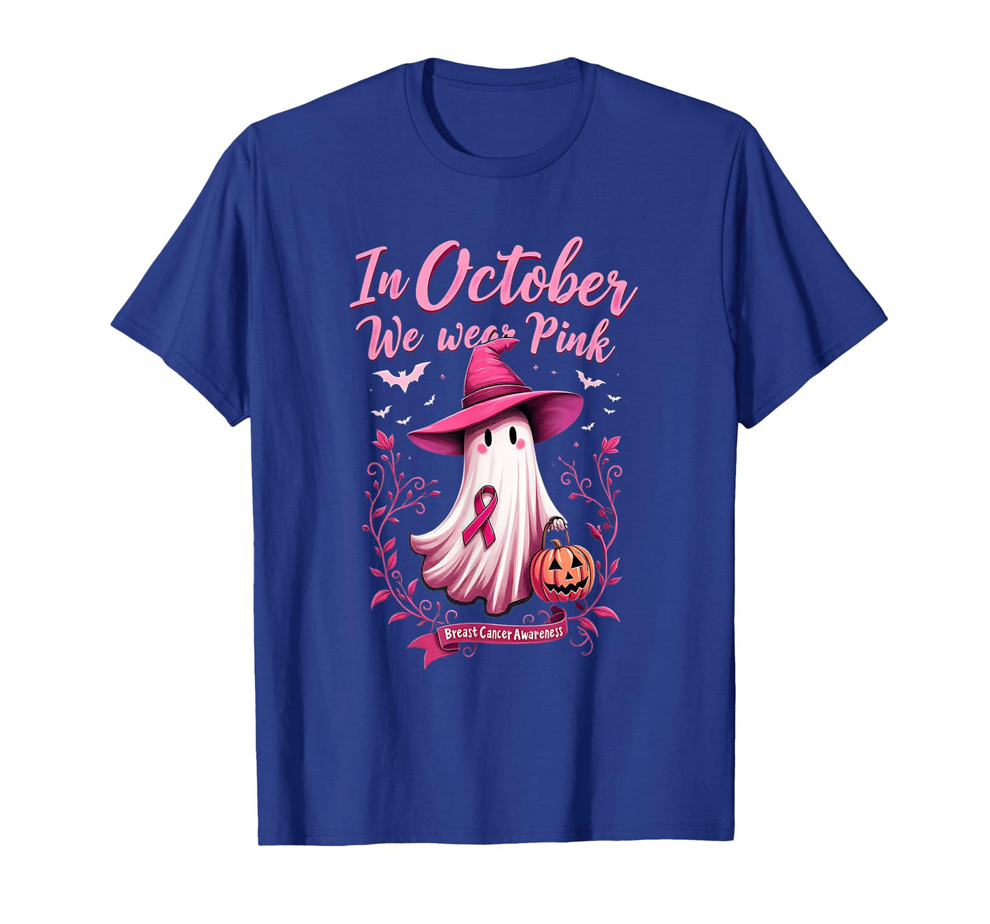 Cute We Wear Pink Ghost Witch Hat Breast Cancer Awareness T-Shirt