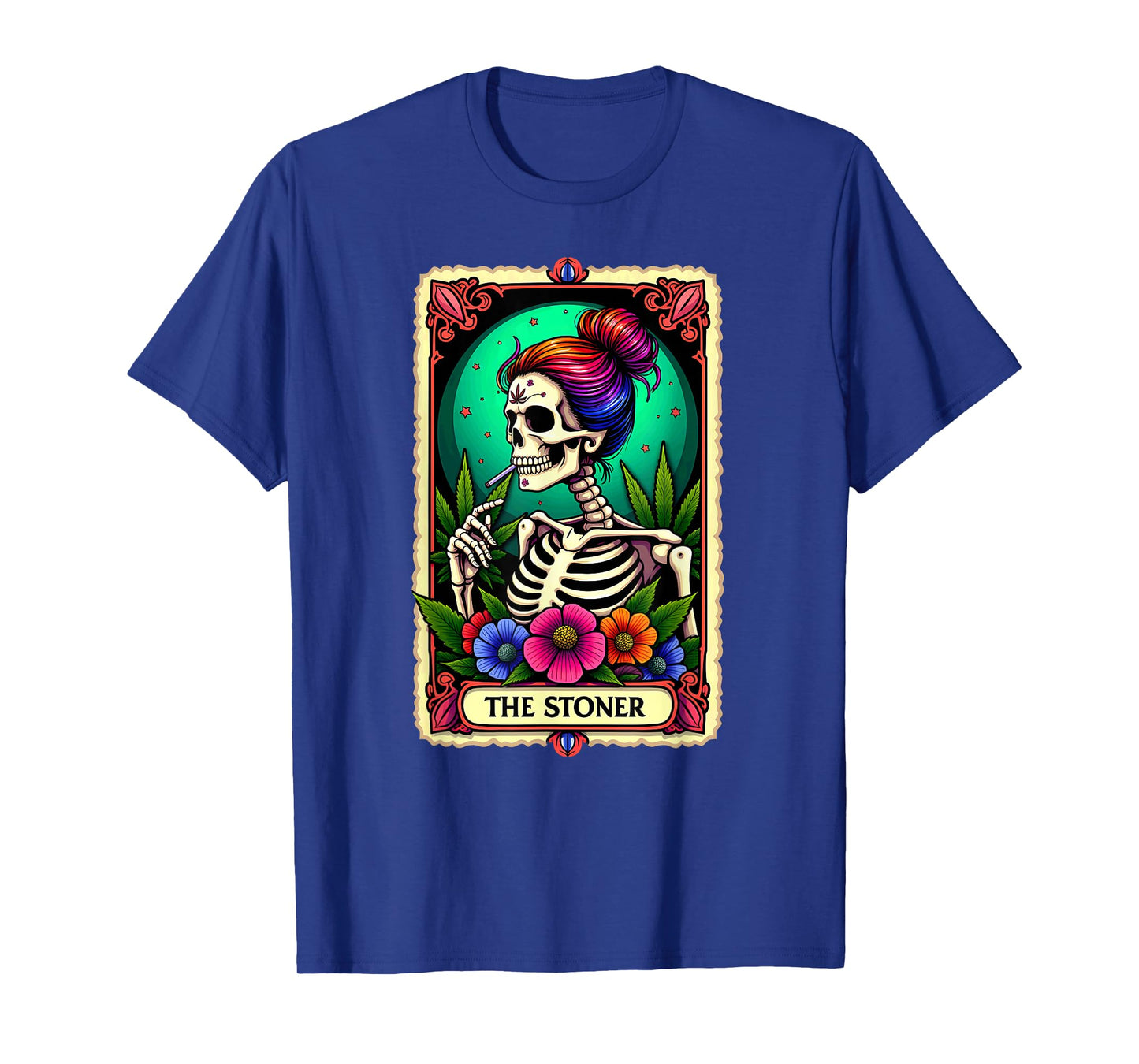Tarot Card The Stoner Cannabis Messy Bun Skeleton Halloween T-Shirt