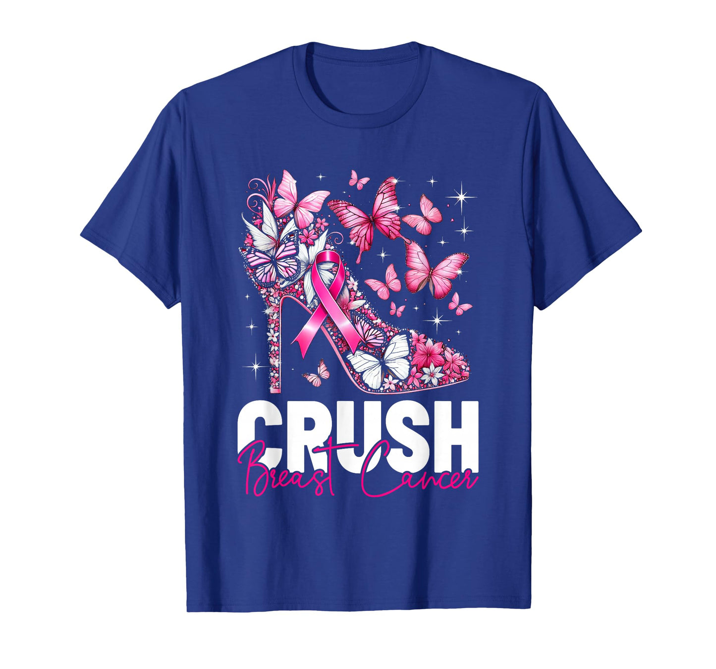 Crush Breast Cancer Awareness Bling Pink Ribbon Womens Girls T-Shirt