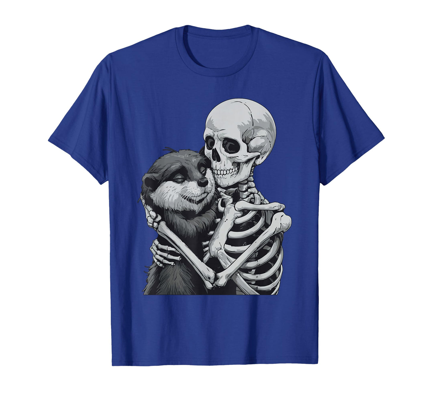 Otter Hugging Skeleton Halloween T-Shirt