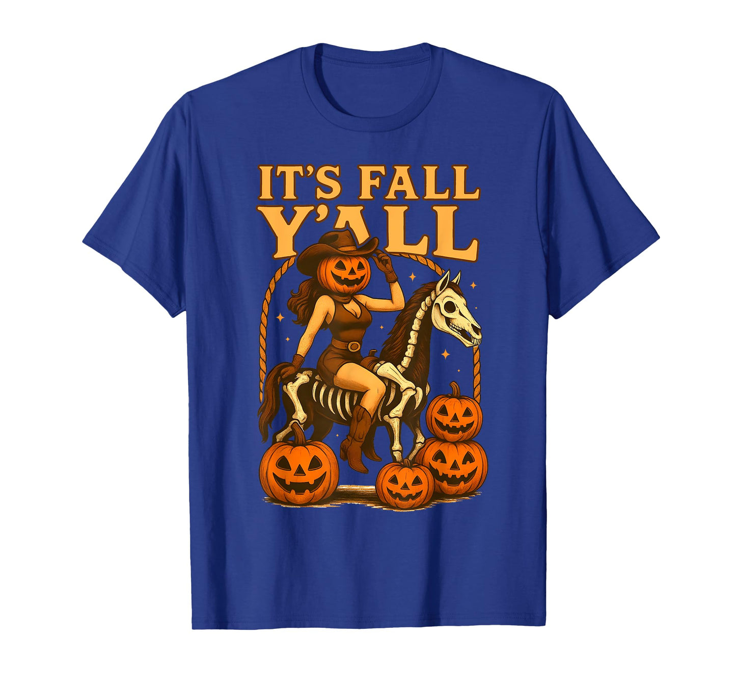 Its Fall YβAll Pumpkin Head Cowgirl Skeleton Horse Halloween T-Shirt