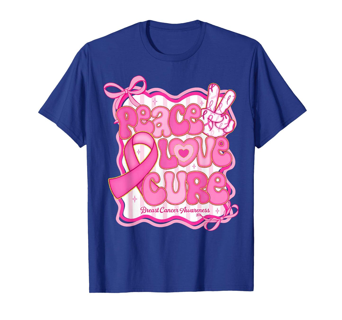 Peace Love Cure Pink Ribbon Coquette Breast Cancer Awareness T-Shirt