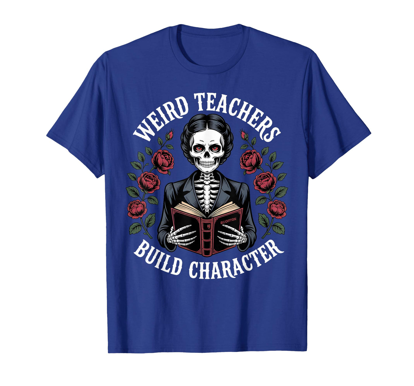 Funny Skeleton Book Floral Skull Halloween Teacher for Women T-Shirt