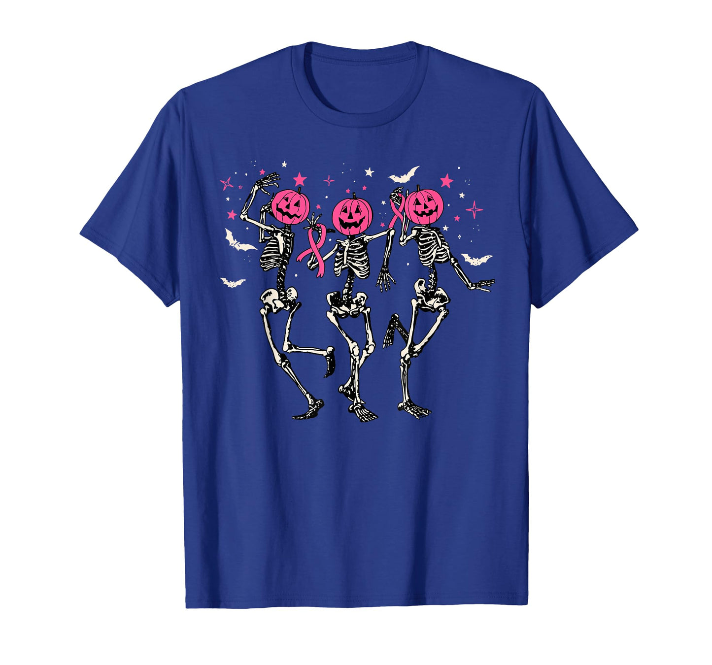 Skeleton Dancing Pink Pumpkin Breast Cancer Awareness Ribbon T-Shirt