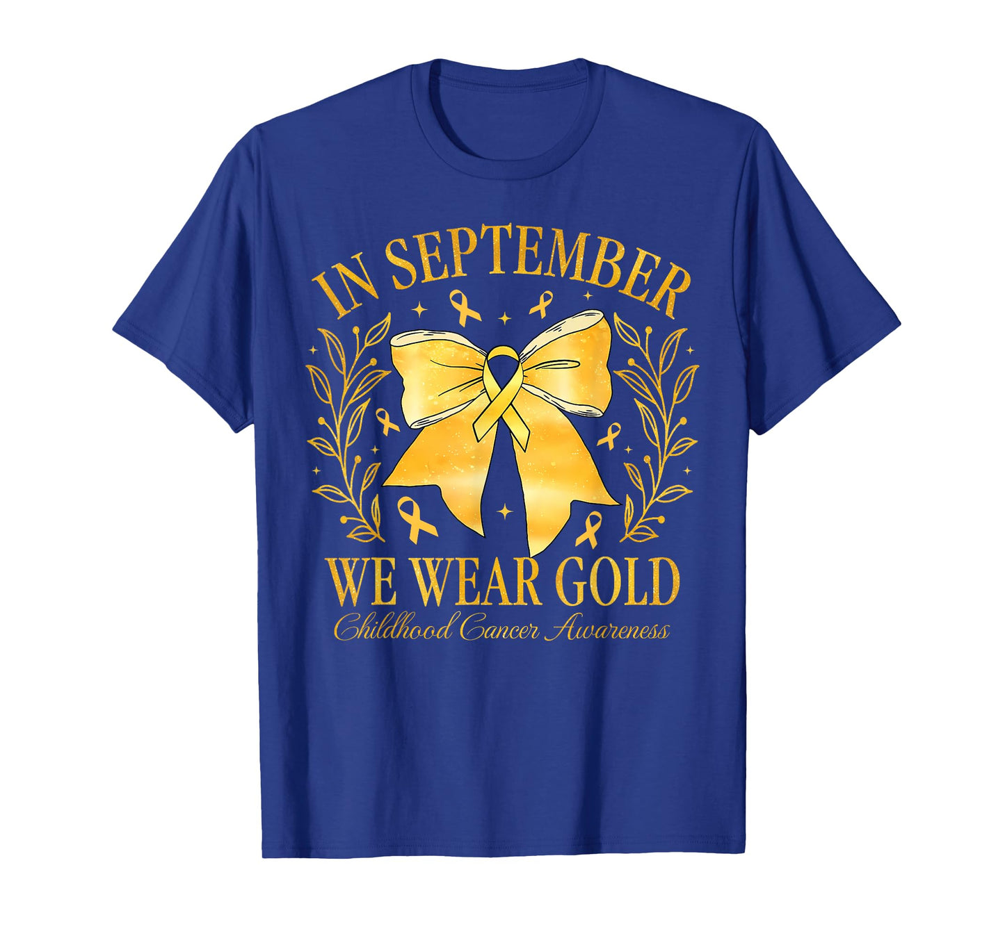 Childhood Cancer Awareness Month Gold Ribbon Coquette Bow T-Shirt