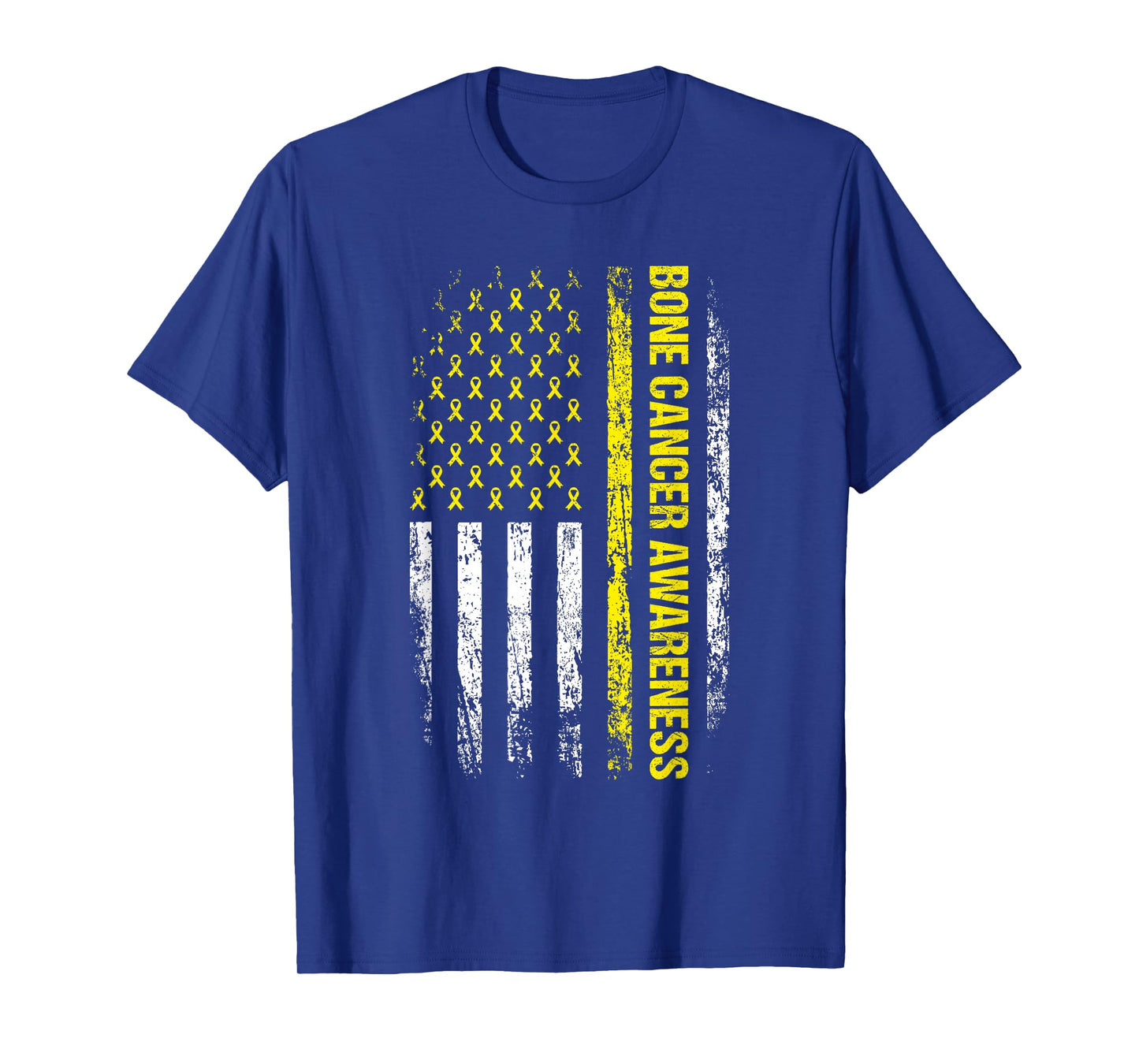 Bone Cancer Awareness Yellow Ribbon USA American Flag Men T-Shirt